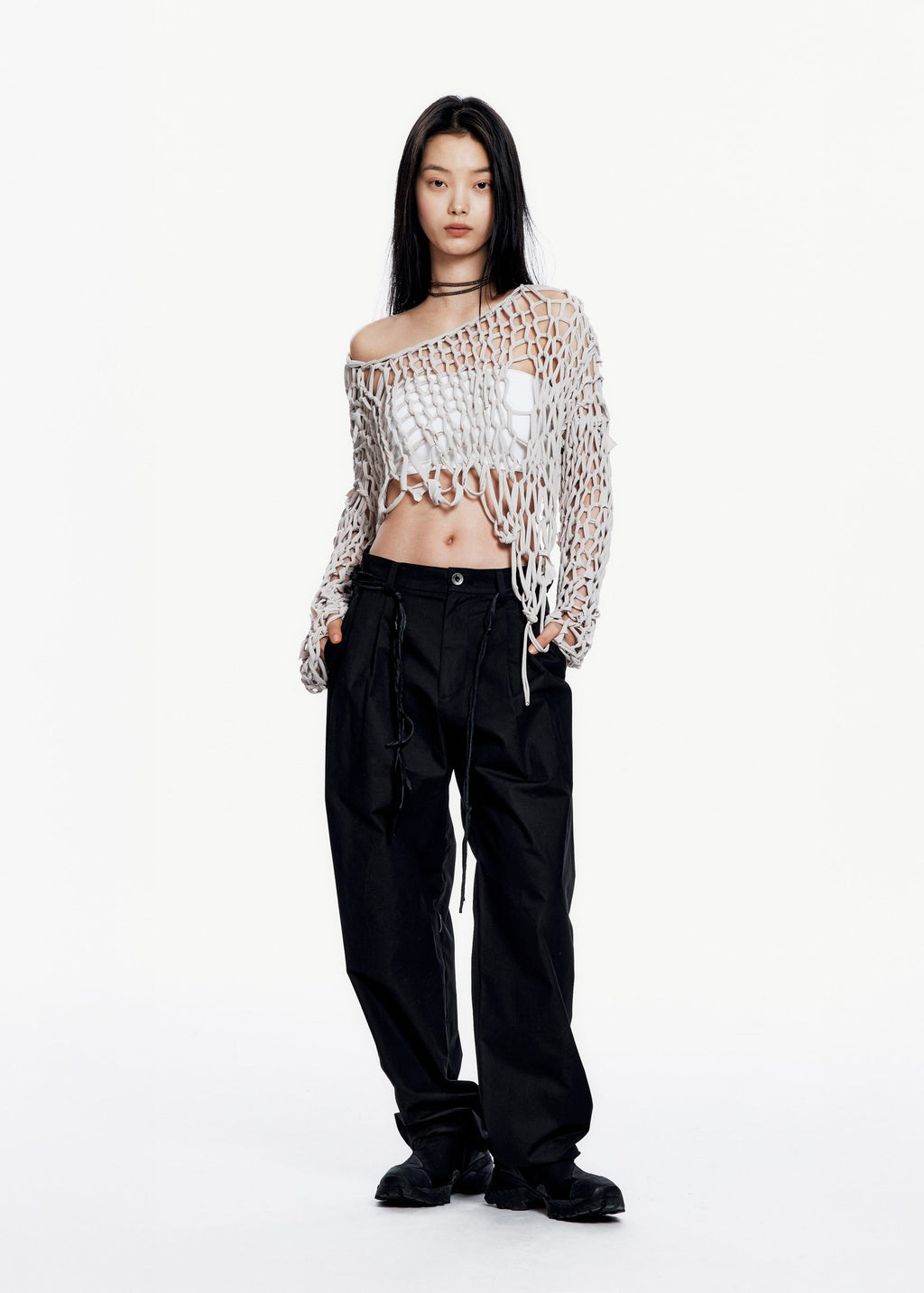Hyein Seo - Wide Pants w/ Macrame Belt (Black) product image 8 | TRAB K-Fashion Australia