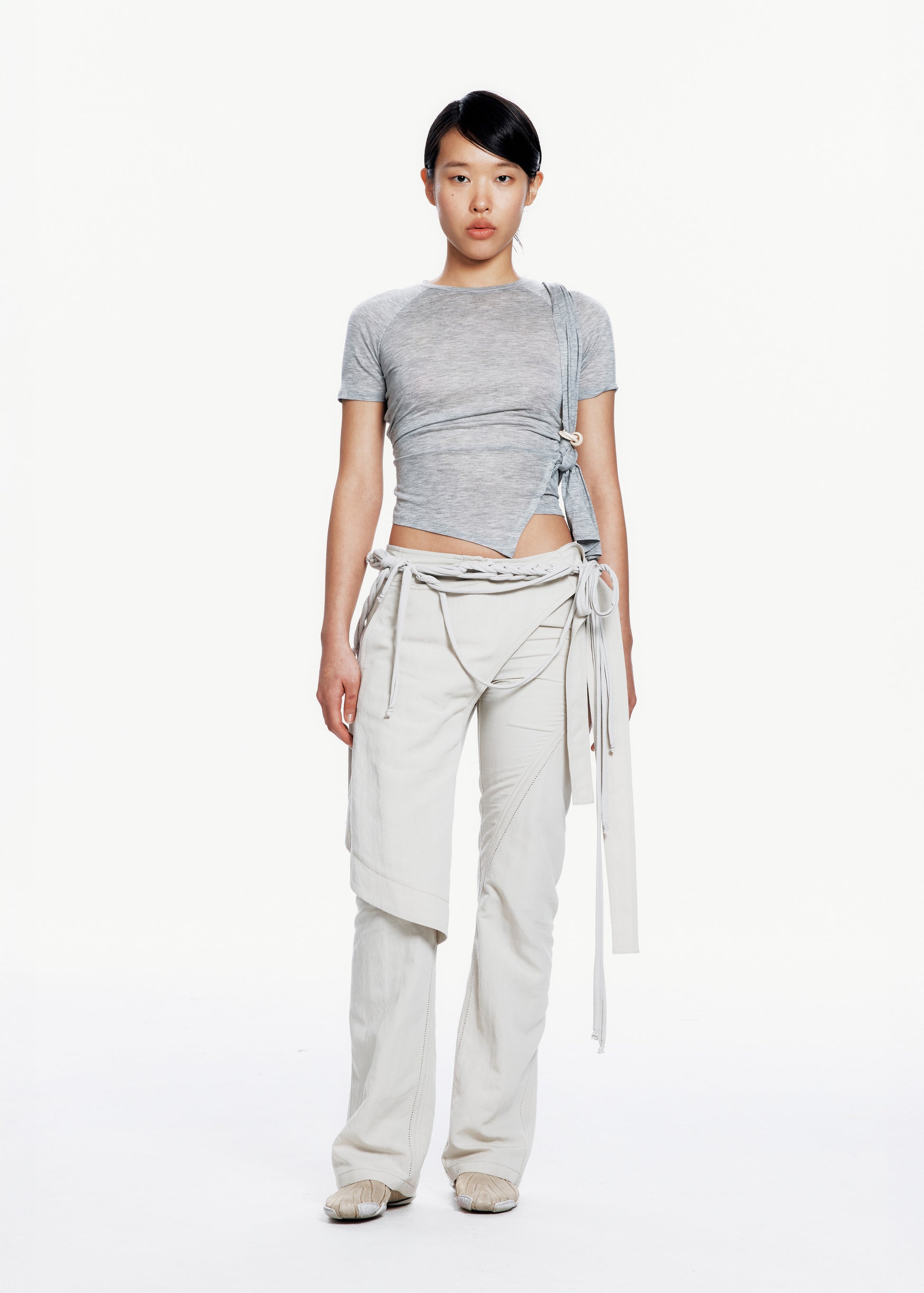 Hyein Seo - Tied Asymmetric T-shirt (Melange Grey) product image 2 | TRAB K-Fashion Australia