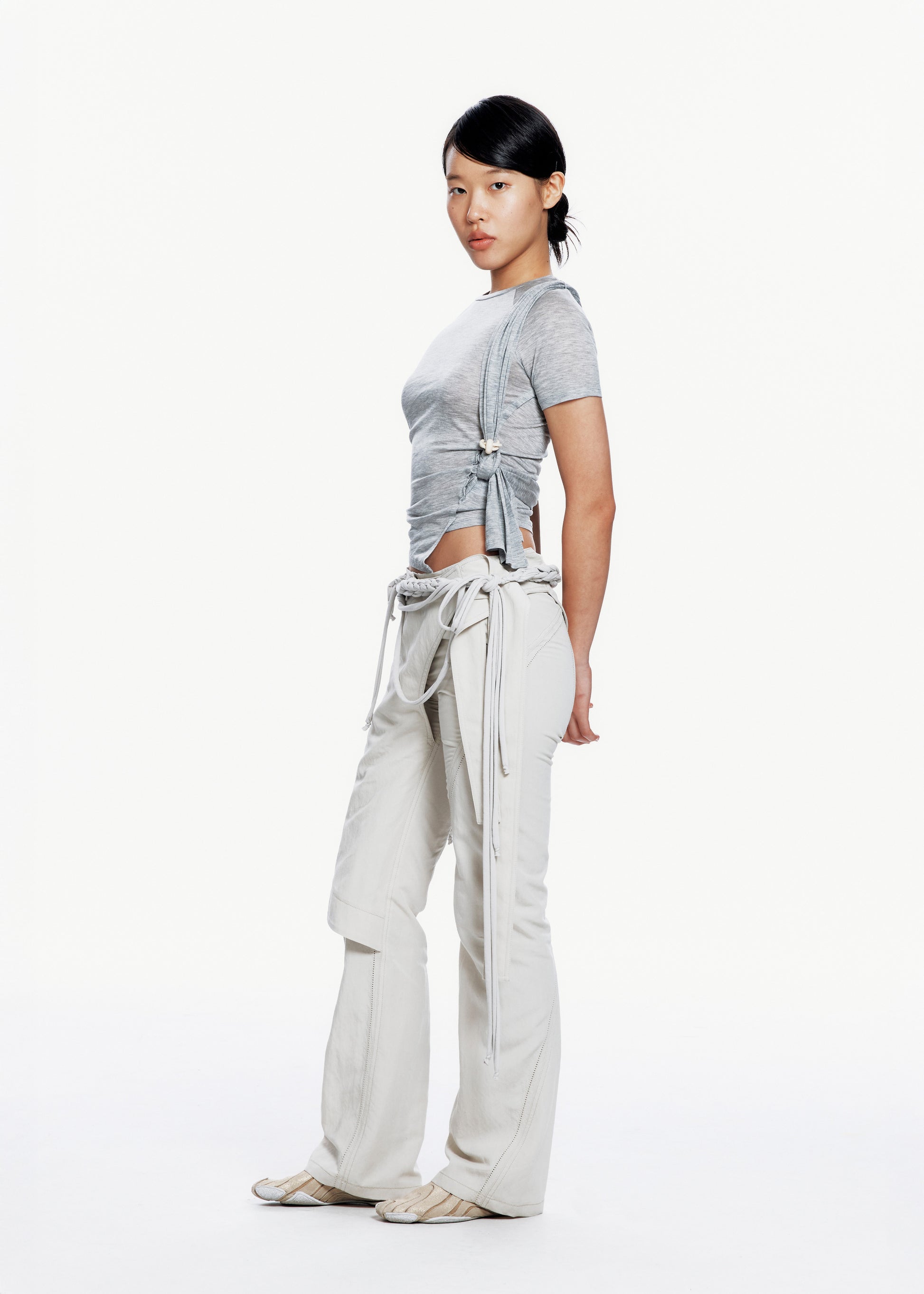 Hyein Seo - Tied Asymmetric T-shirt (Melange Grey) product image 3 | TRAB K-Fashion Australia