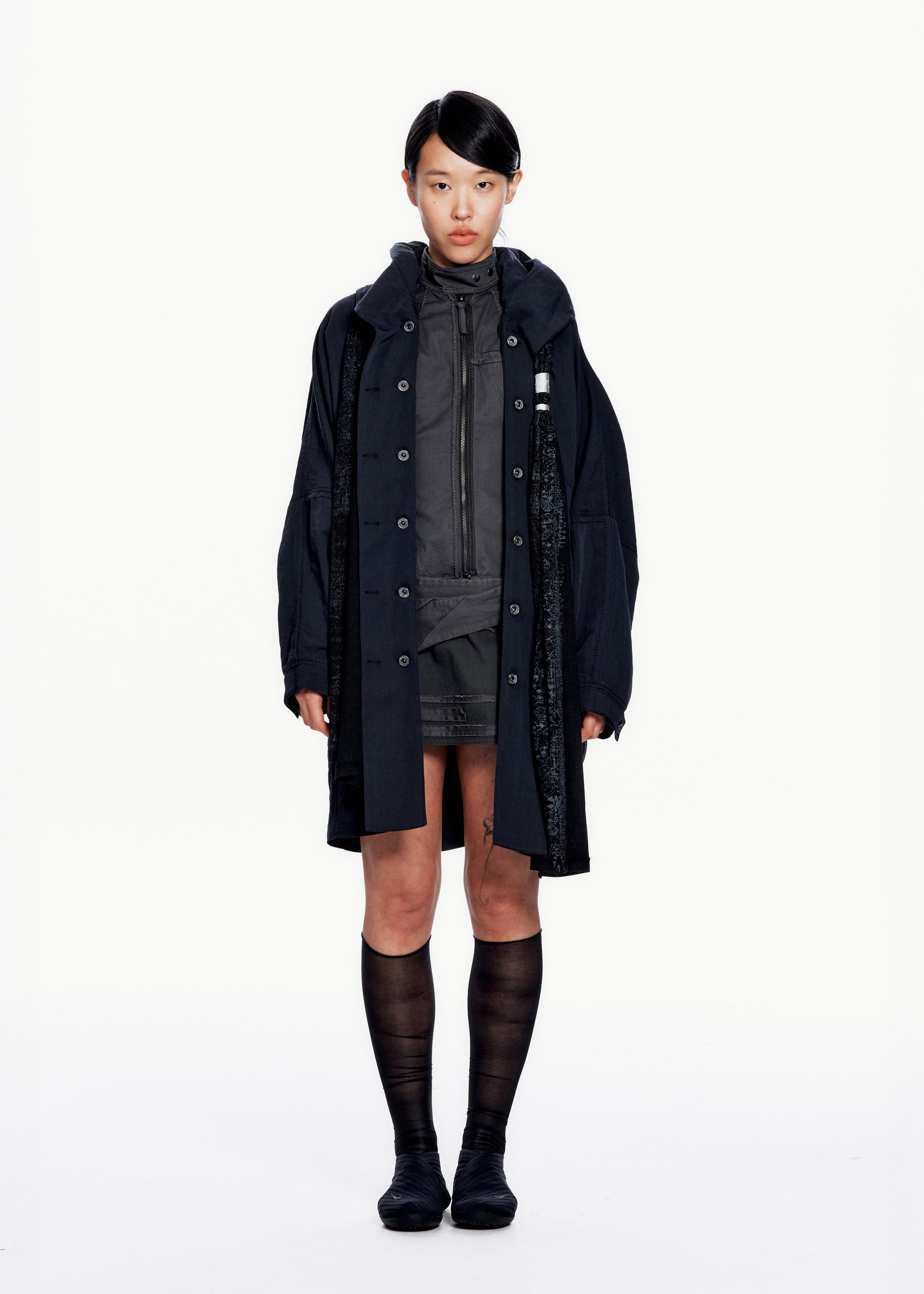 Hyein Seo - Hooded Coat w/ Graphic Muffler (Midnight) product image 2 | TRAB K-Fashion Australia