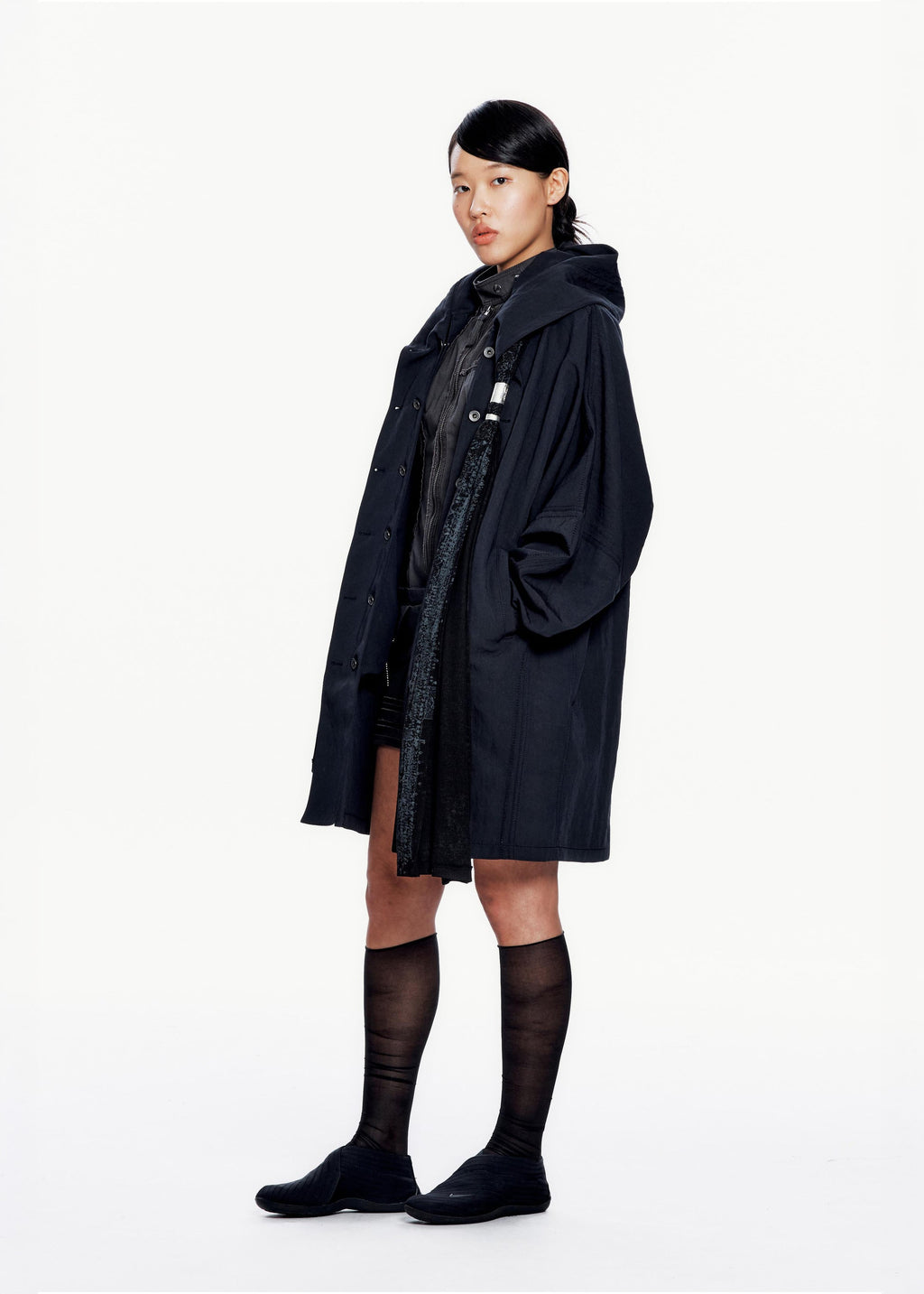 Hyein Seo - Hooded Coat w/ Graphic Muffler (Midnight) product image 1 | TRAB K-Fashion Australia