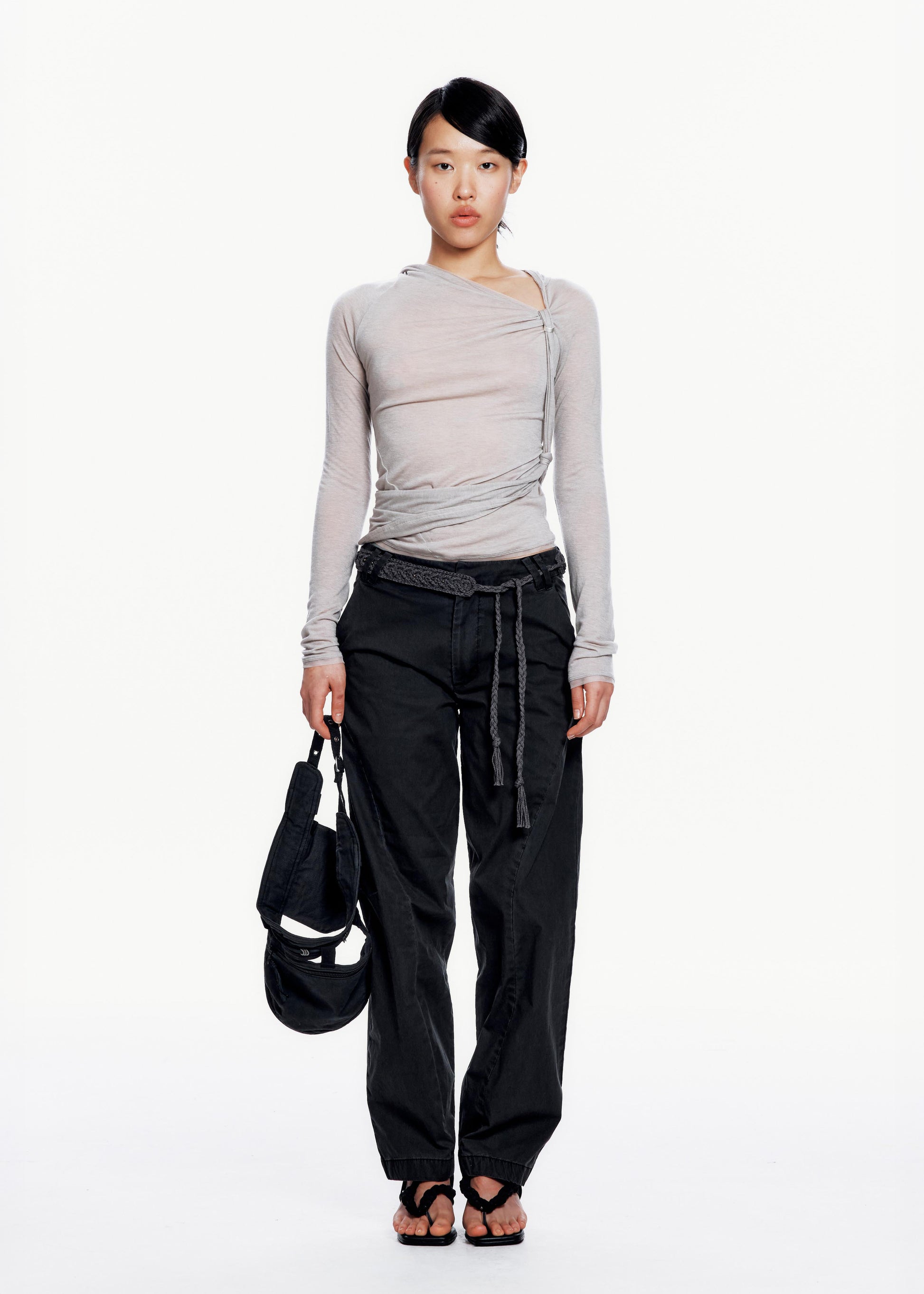 Hyein Seo - Bent Trouser w/ Knitted Belt (Charcoal) product image 2 | TRAB K-Fashion Australia