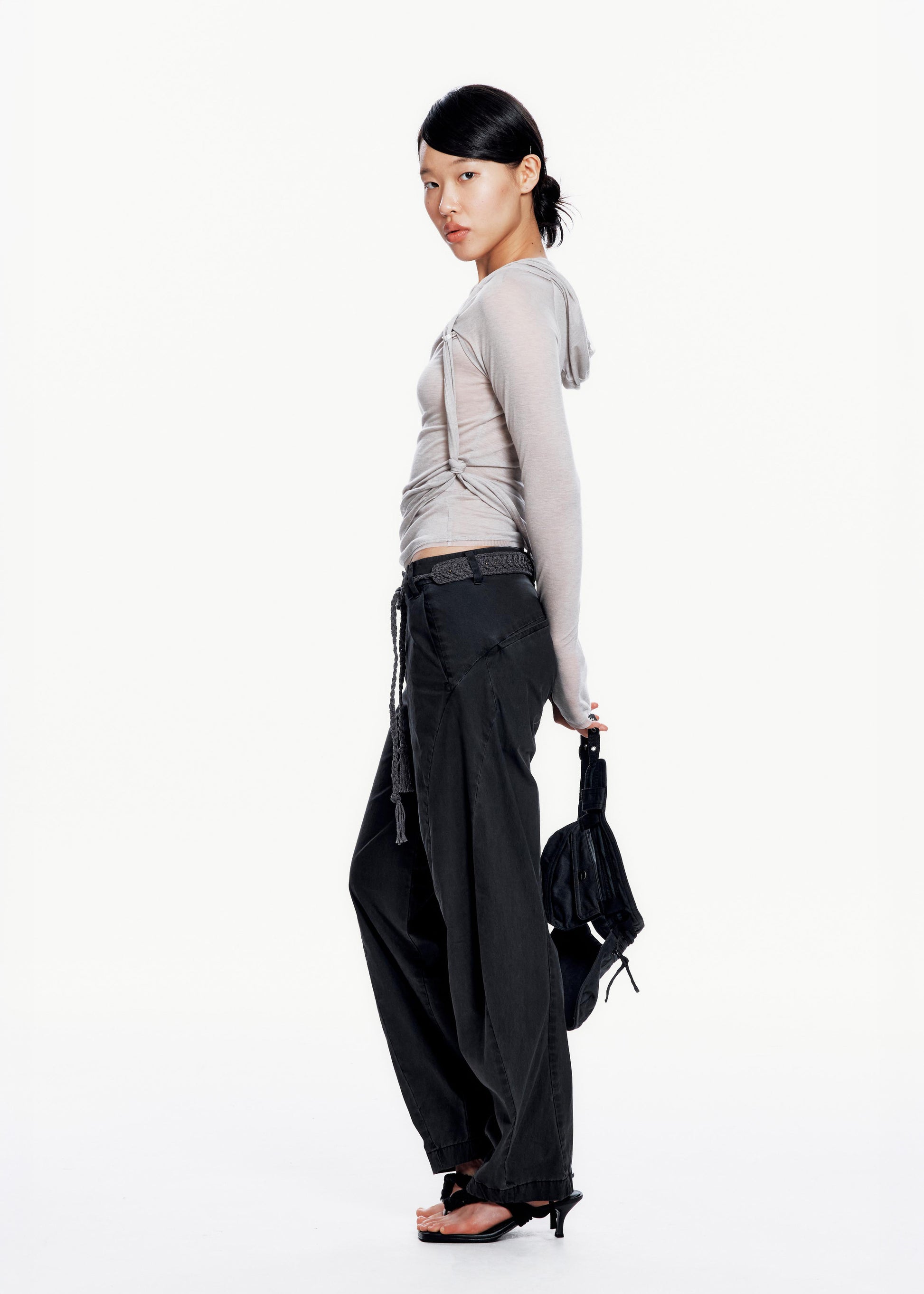 Hyein Seo - Bent Trouser w/ Knitted Belt (Charcoal) product image 3 | TRAB K-Fashion Australia