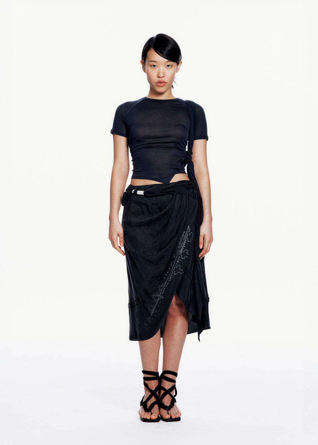 Hyein Seo - Tied Asymmetric T-shirt (Dark Navy) product image 2 | TRAB K-Fashion Australia