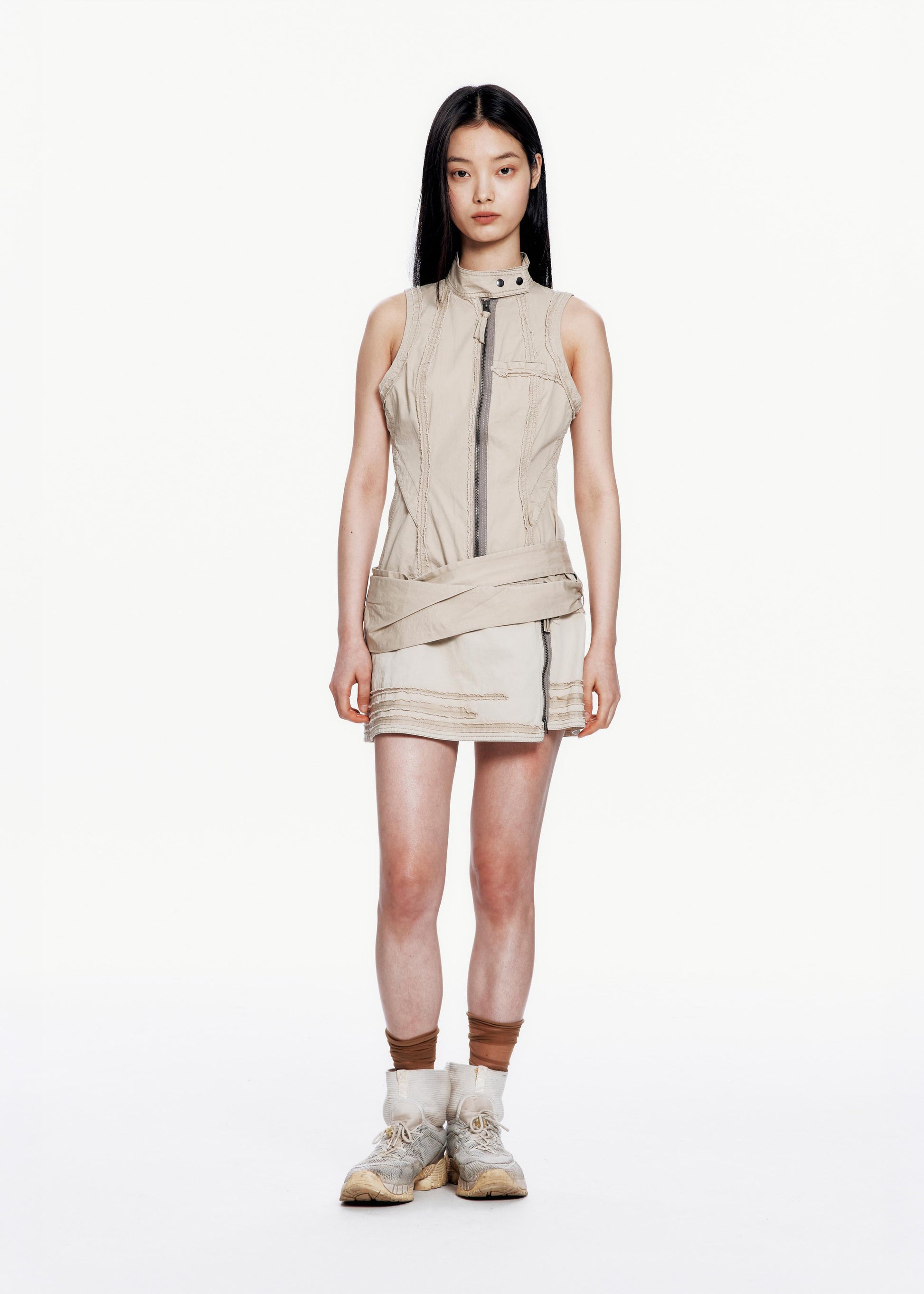 Hyein Seo - Sleeveless Moto Dress w/ Belt Bag (Sand Beige) product image 2 | TRAB K-Fashion Australia