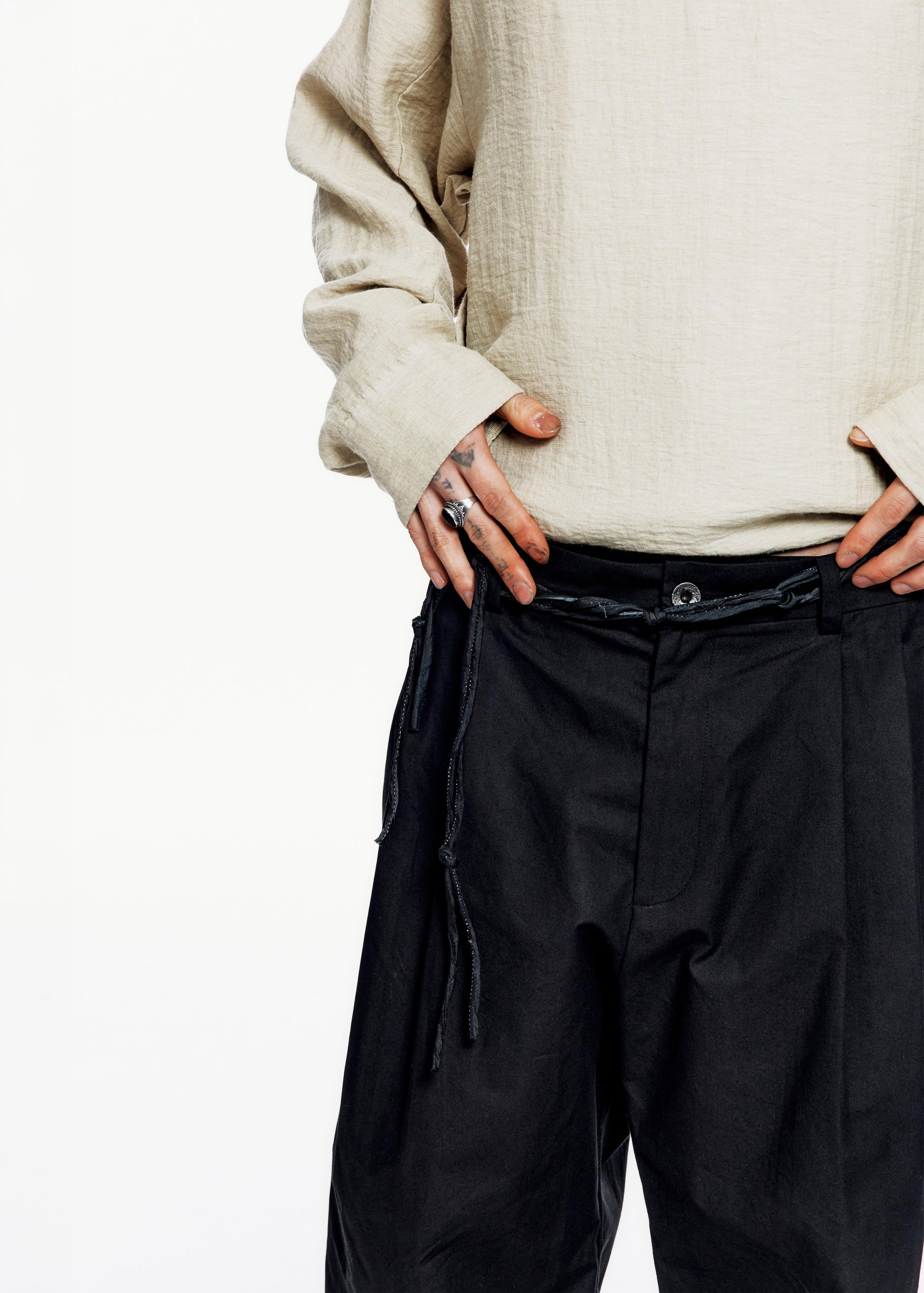 Hyein Seo - Wide Pants w/ Macrame Belt (Black) product image 3 | TRAB K-Fashion Australia