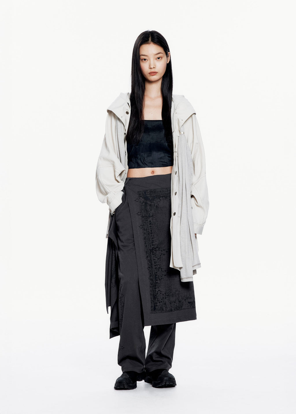 Hyein Seo - Hooded Coat w/ Graphic Muffler (Mist Grey) product image 5 | TRAB K-Fashion Australia