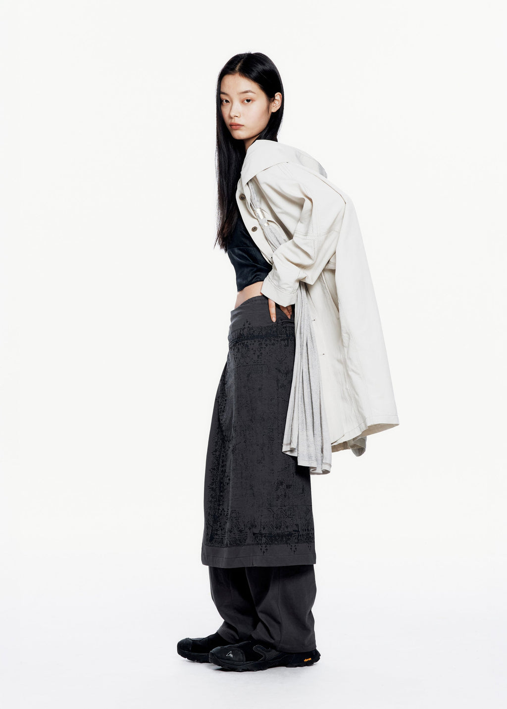 Hyein Seo - Hooded Coat w/ Graphic Muffler (Mist Grey) product image 7 | TRAB K-Fashion Australia