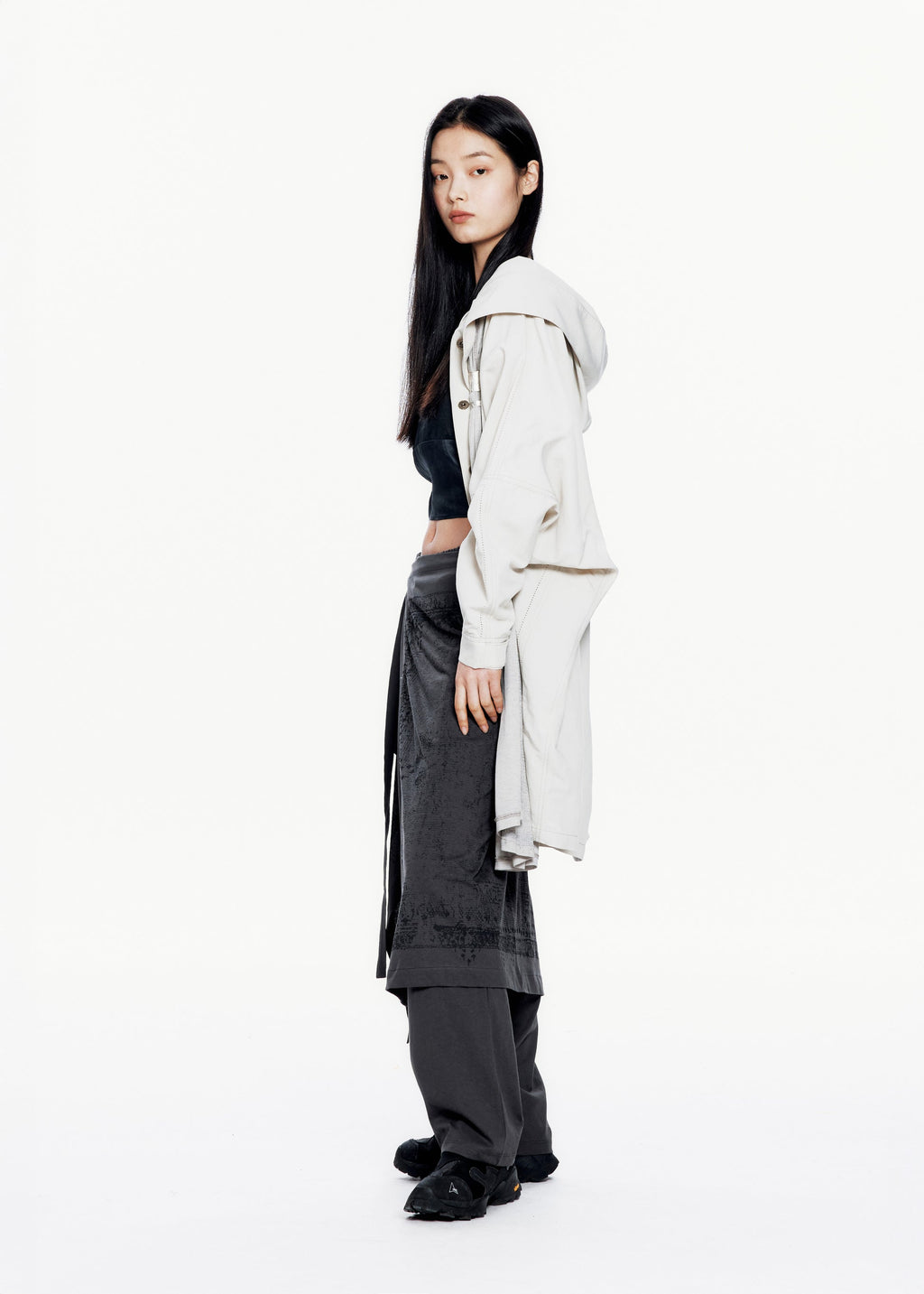 Hyein Seo - Hooded Coat w/ Graphic Muffler (Mist Grey) product image 8 | TRAB K-Fashion Australia