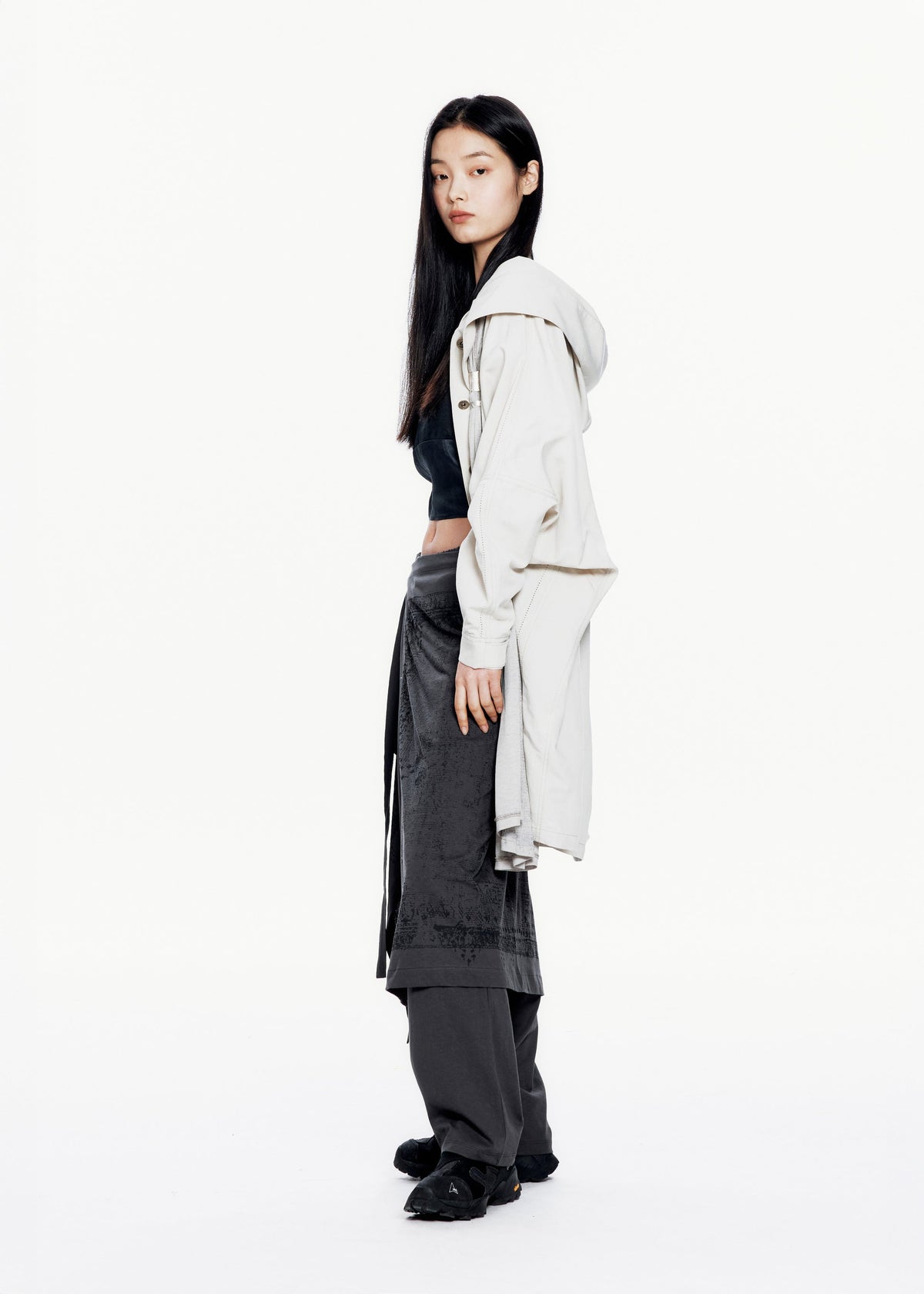 Hyein Seo - Hooded Coat w/ Graphic Muffler (Mist Grey) product image 8 | TRAB K-Fashion Australia