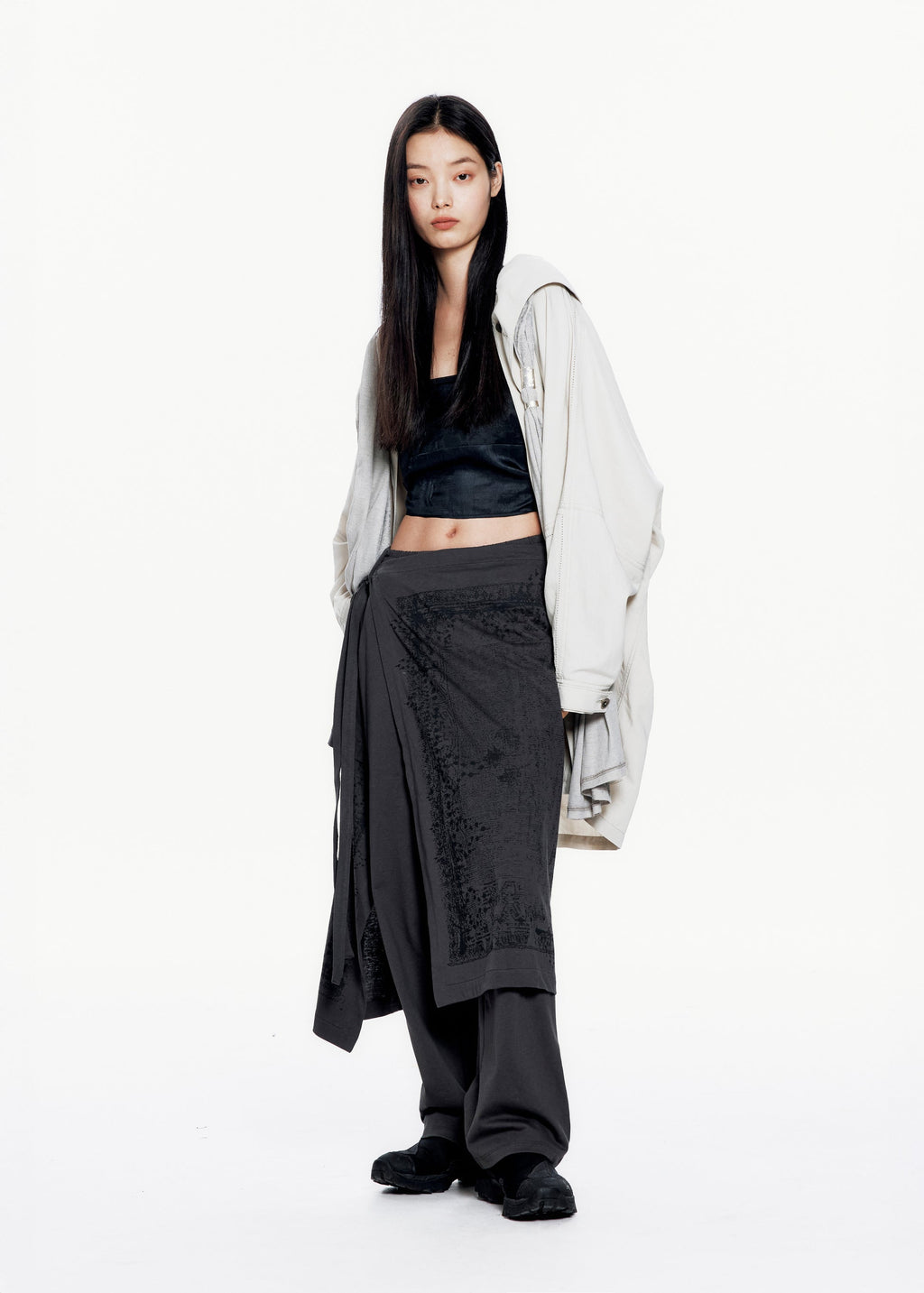 Hyein Seo - Hooded Coat w/ Graphic Muffler (Mist Grey) product image 6 | TRAB K-Fashion Australia
