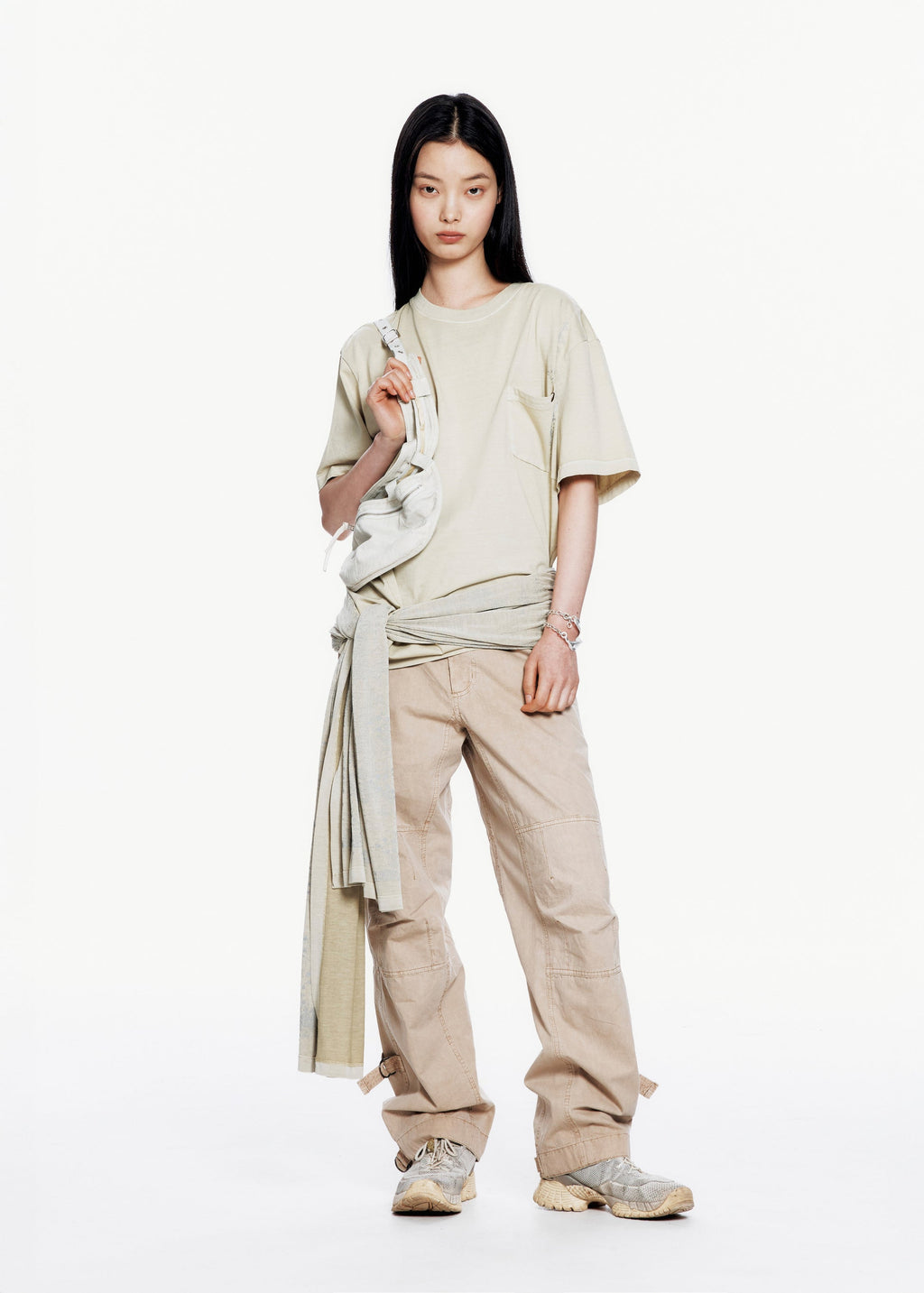 Hyein Seo - Basic T-shirt w/ Graphic Scarf (Sand Beige) product image 6 | TRAB K-Fashion Australia