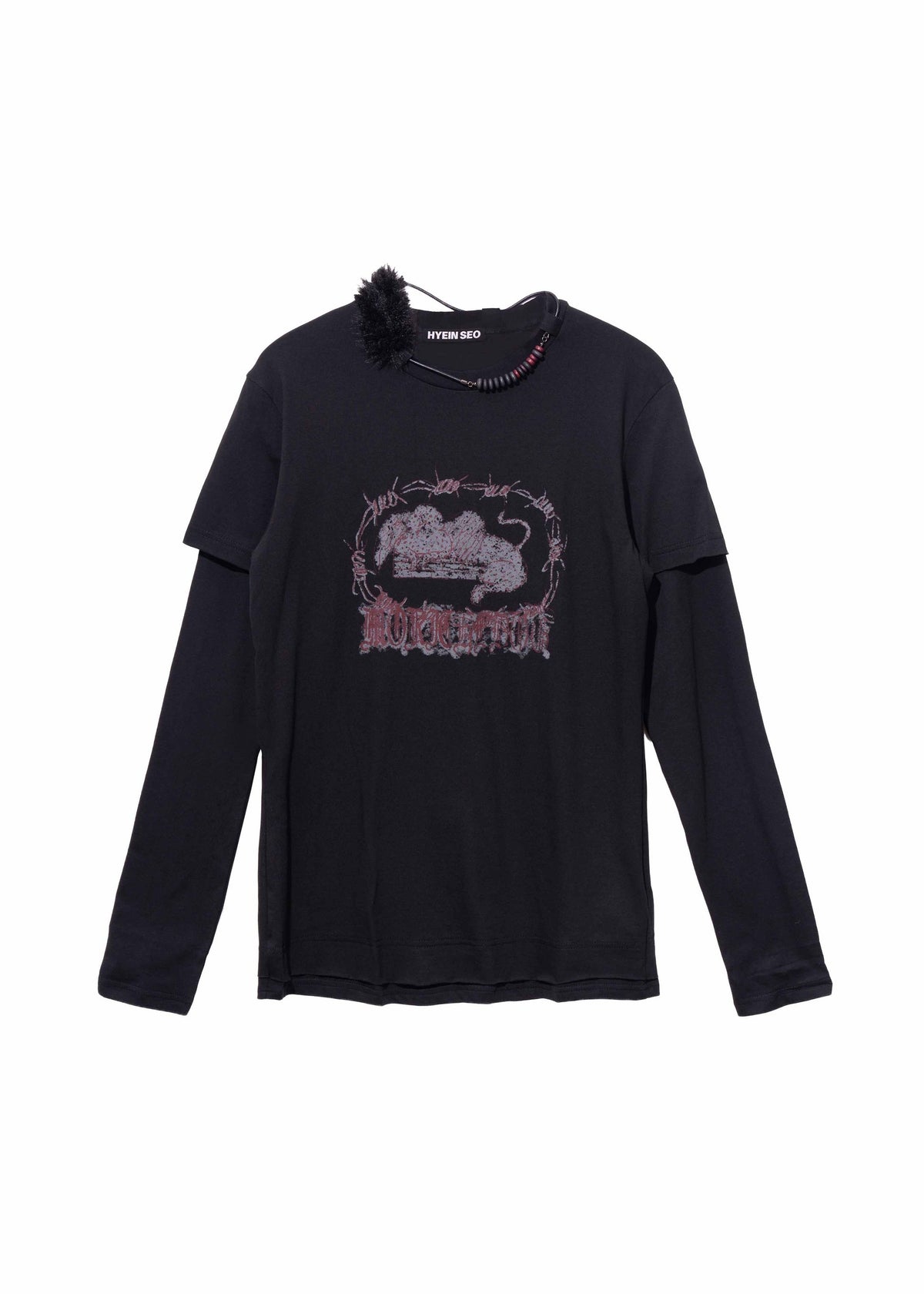 Hyein Seo - Graphic T-Shirt w/ Necklace (Black) product image 10 | TRAB K-Fashion Australia