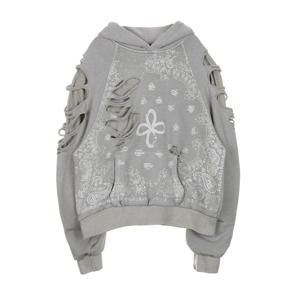 Surgery - Paisley Destroyed Hoodie (Melange Grey) product image 1 | TRAB K-Fashion Australia