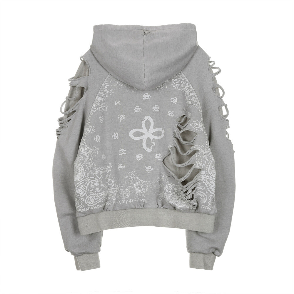 Surgery - Paisley Destroyed Hoodie (Melange Grey) product image 2 | TRAB K-Fashion Australia