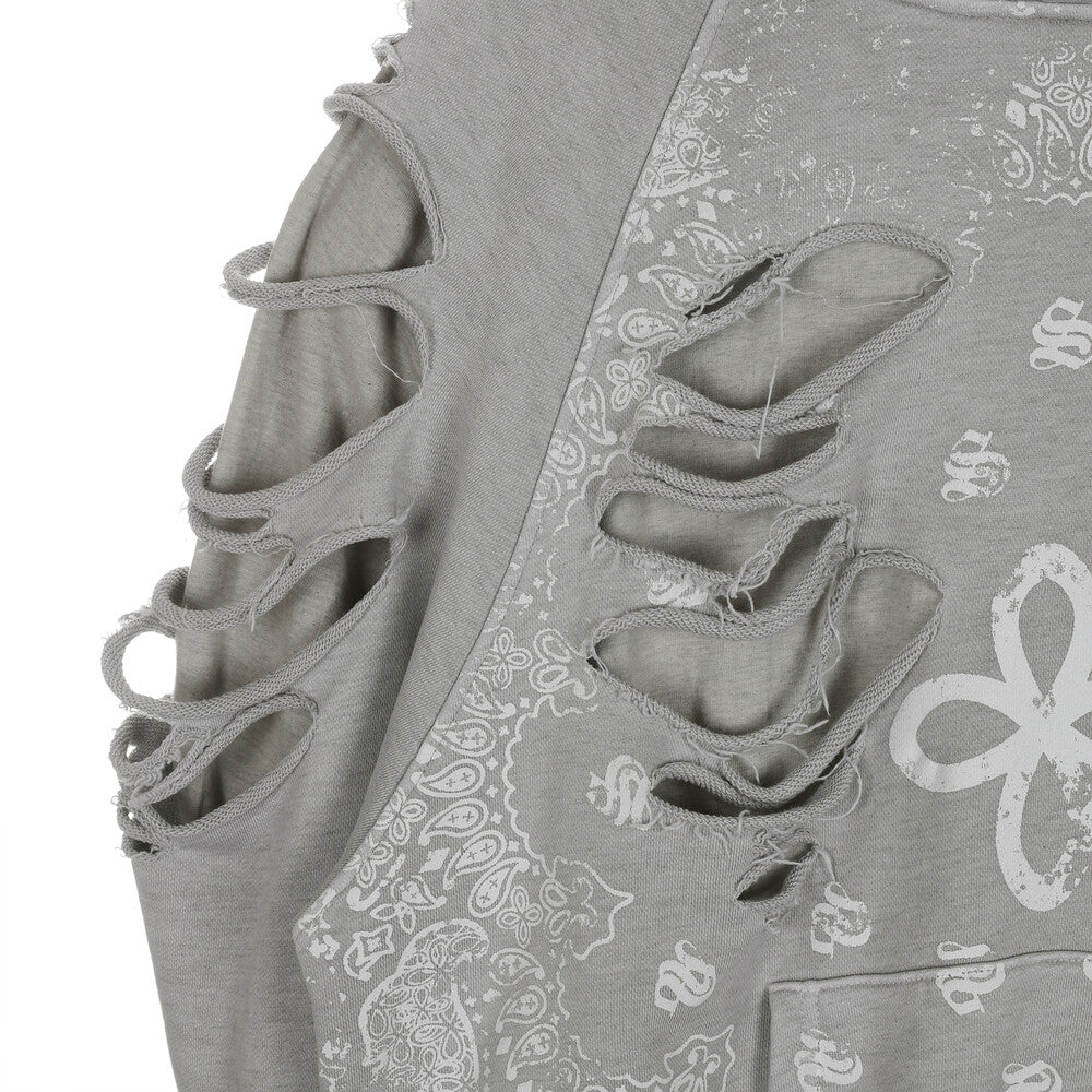 Surgery - Paisley Destroyed Hoodie (Melange Grey) product image 3 | TRAB K-Fashion Australia