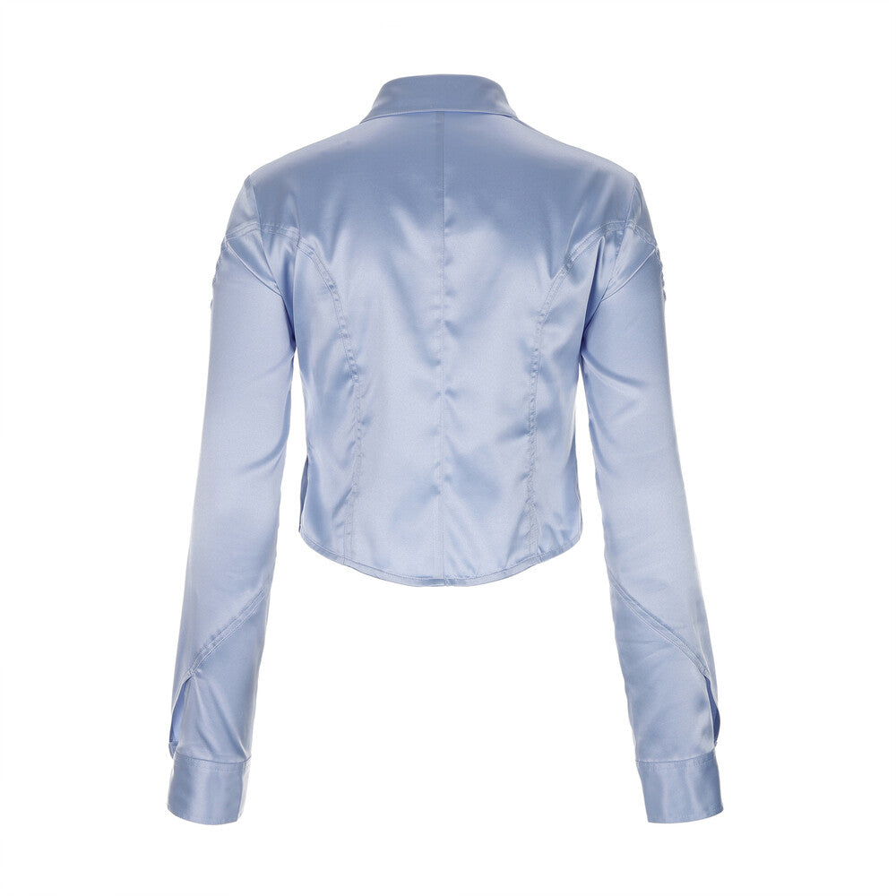 Surgery - Clover Women Crop Shirts (Sky Blue) product image 2 | TRAB K-Fashion Australia