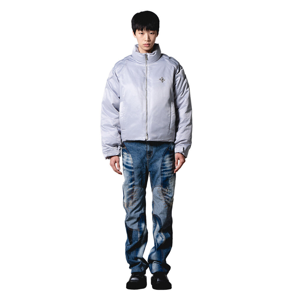 Surgery - Biker Embossing Puffer Jacket (Grey) product image 2 | TRAB K-Fashion Australia