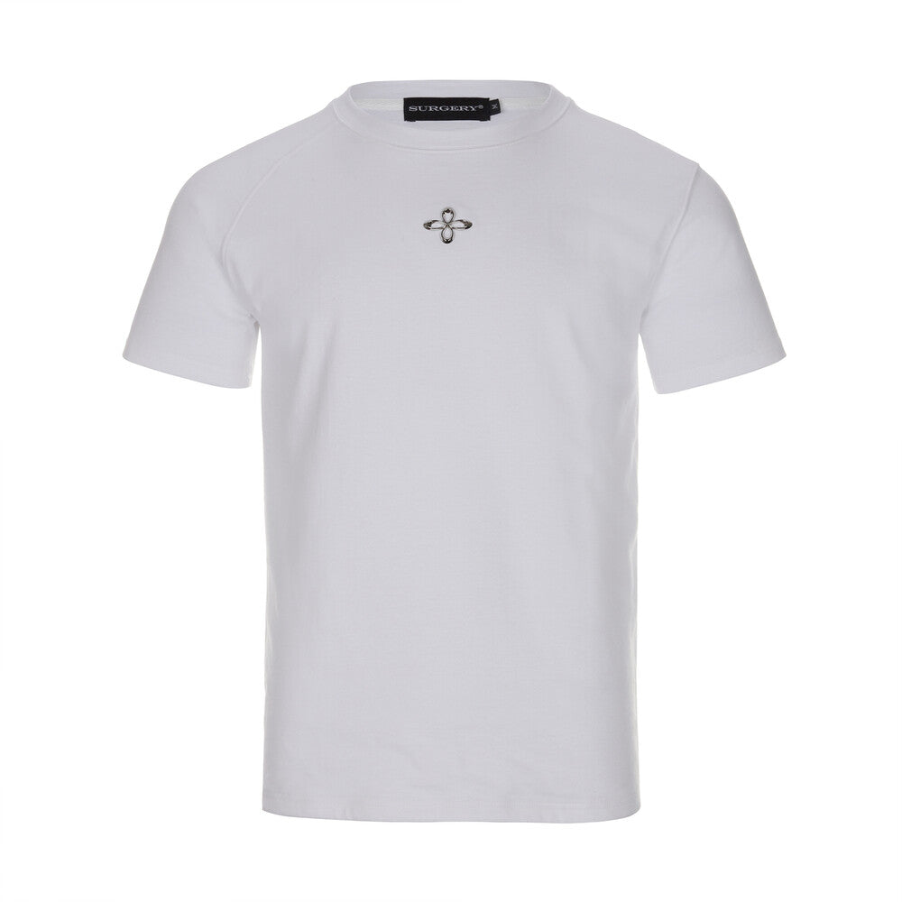 Surgery - Unbalance Metal Clover Logo Slim T-shirts (White) product image 1 | TRAB K-Fashion Australia