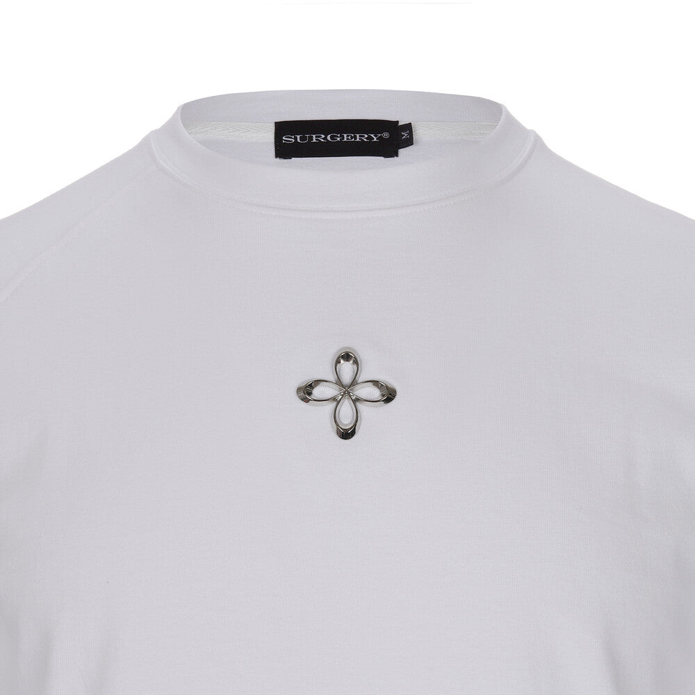 Surgery - Unbalance Metal Clover Logo Slim T-shirts (White) product image 3 | TRAB K-Fashion Australia