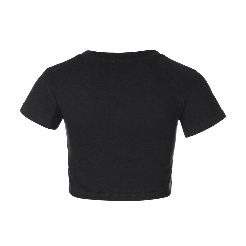 Surgery - Unbalance Metal Clover Logo Crop T-shirts (Black) product image 2 | TRAB K-Fashion Australia