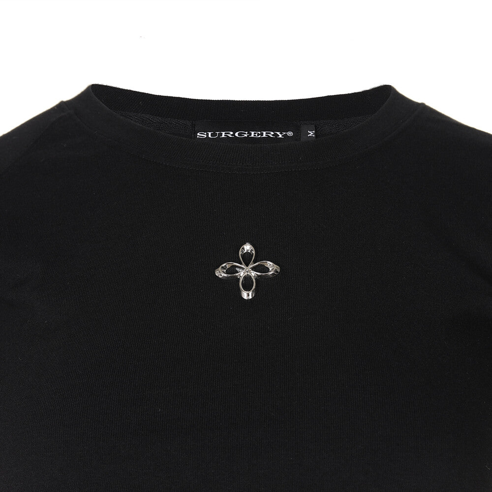 Surgery - Unbalance Metal Clover Logo Crop T-shirts (Black) product image 4 | TRAB K-Fashion Australia
