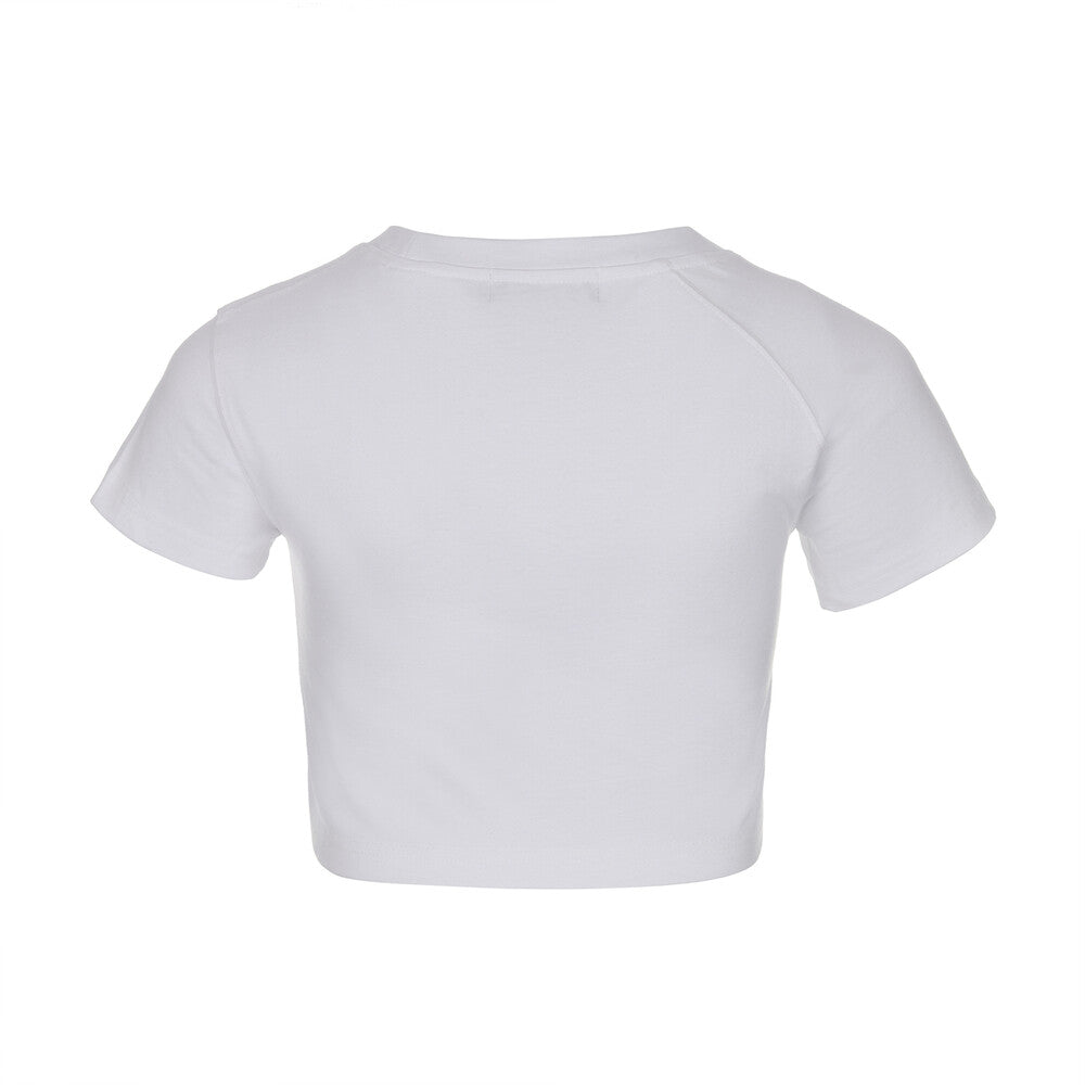 Surgery - Unbalance Metal Clover Logo Crop T-shirts (White) product image 2 | TRAB K-Fashion Australia
