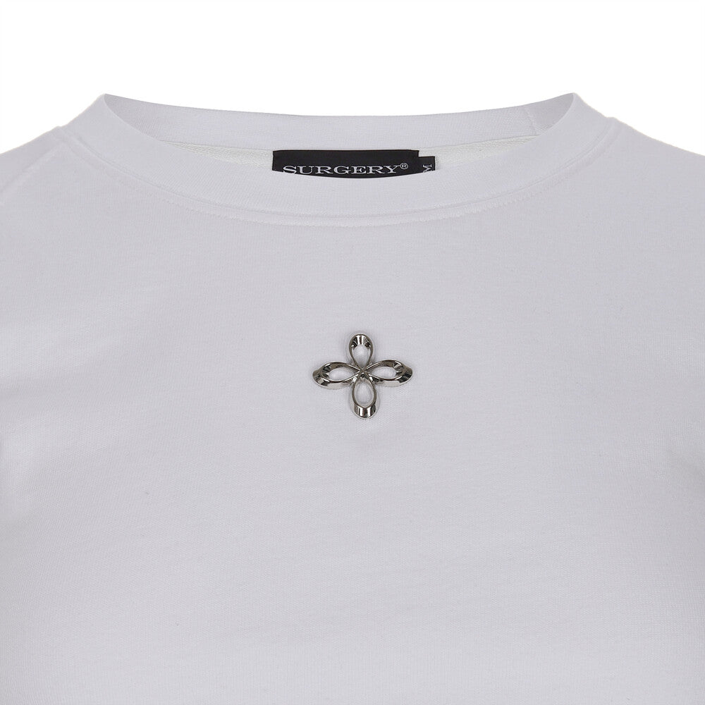 Surgery - Unbalance Metal Clover Logo Crop T-shirts (White) product image 4 | TRAB K-Fashion Australia