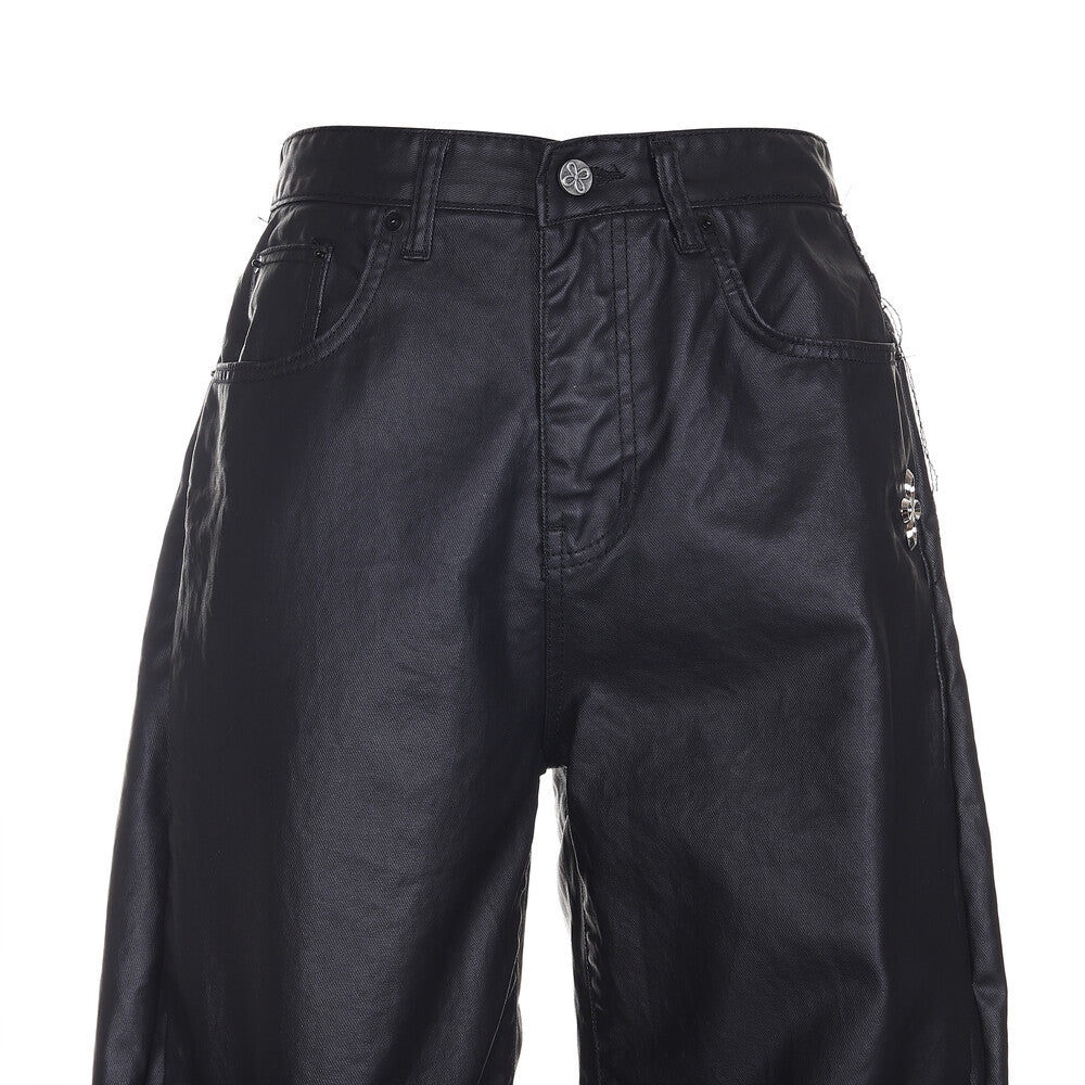 Surgery - Double Folding Over Wide Baggy Jeans (Coated Black) product image 5 | TRAB K-Fashion Australia