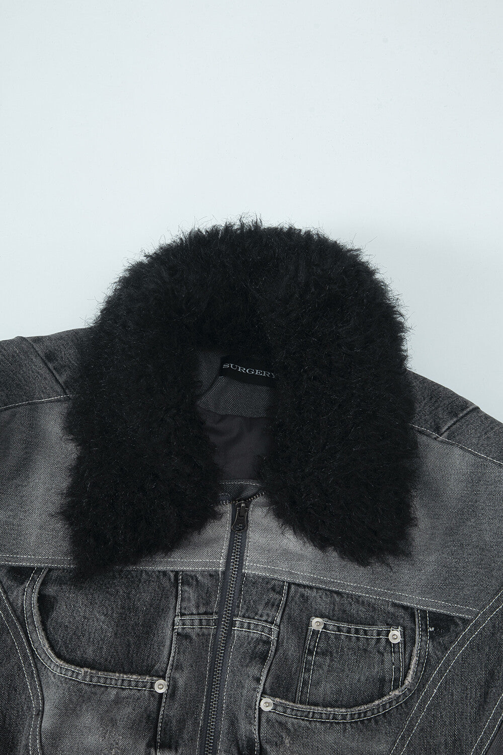 Surgery - Fur Trimming Denim Jacket (Grey) product image 3 | TRAB K-Fashion Australia