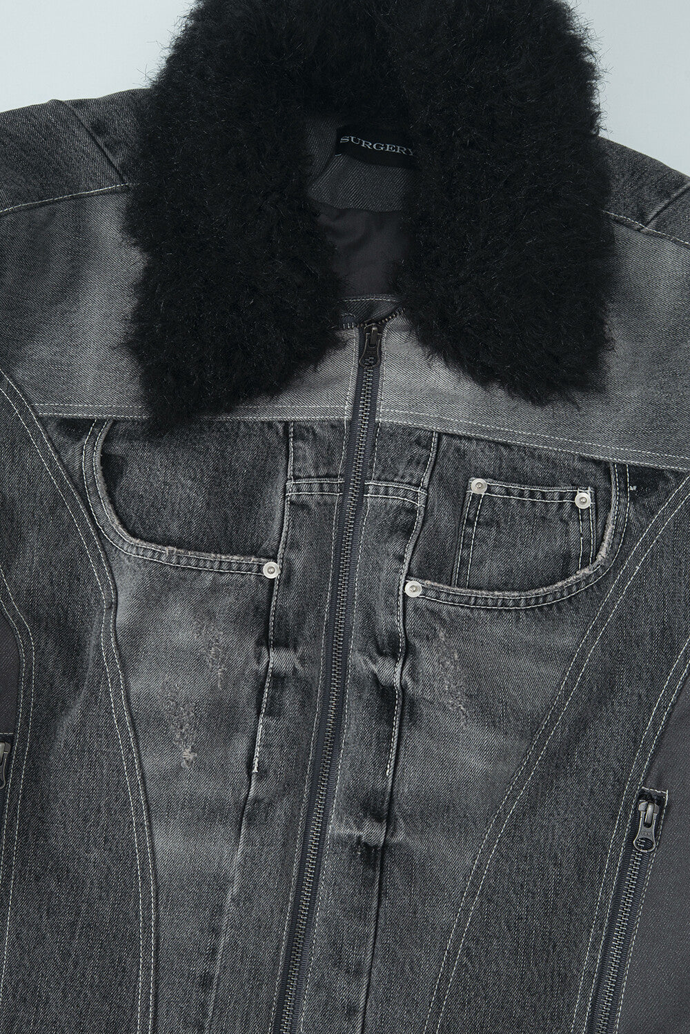 Surgery - Fur Trimming Denim Jacket (Grey) product image 4 | TRAB K-Fashion Australia