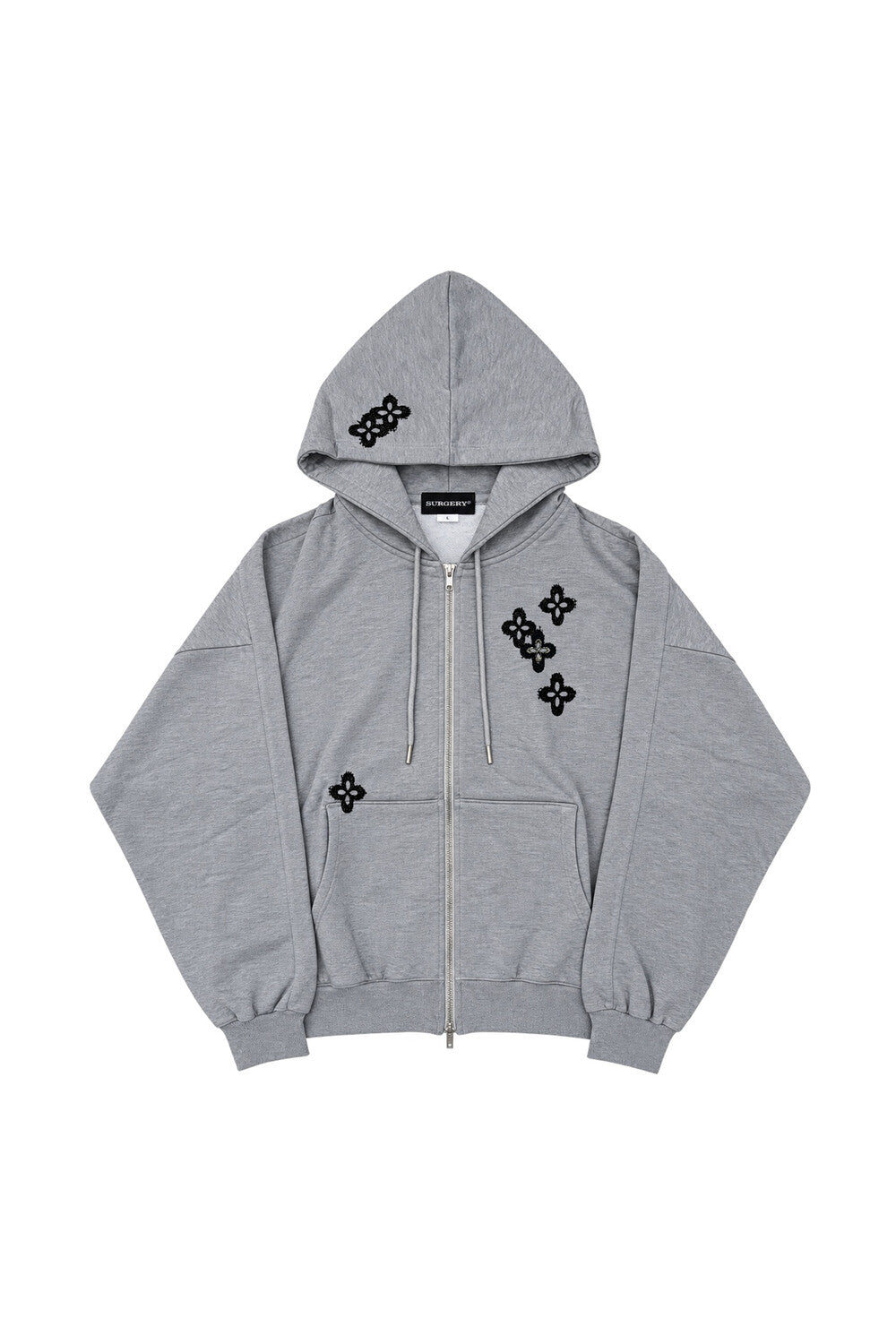 Surgery - Frayed Clover Logo Hood Jacket (Grey) product image 1 | TRAB K-Fashion Australia