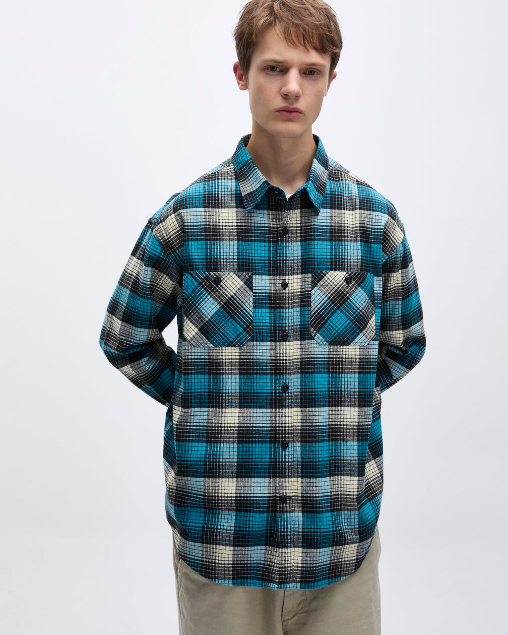 Khakis - Shadow Check Flannel Shirt (Blue) product image 6 | TRAB K-Fashion Australia