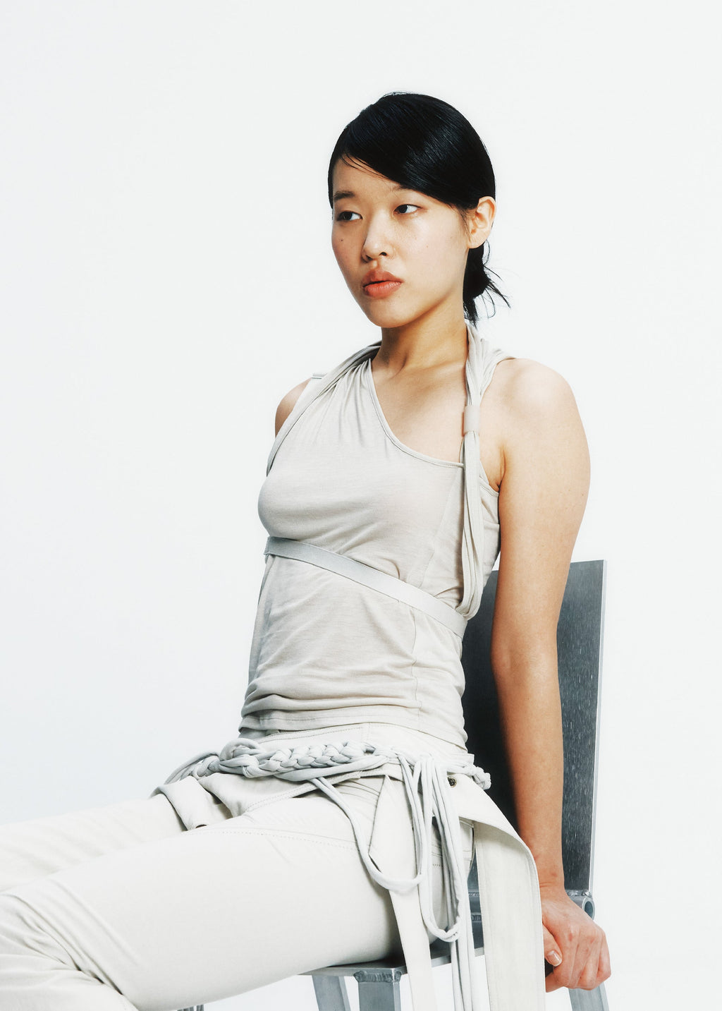 Hyein Seo - Sleeveless Knot Top w/ Back Strap (Moss Beige) product image 1 | TRAB K-Fashion Australia