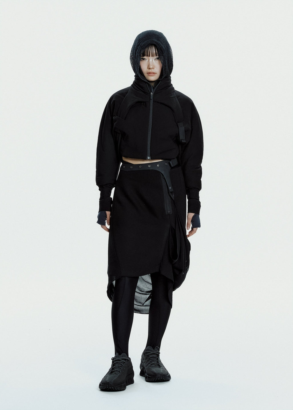 Hyein Seo - Graphic Wrap Skirt w/ Garter Belt (Black) product image 1 | TRAB K-Fashion Australia