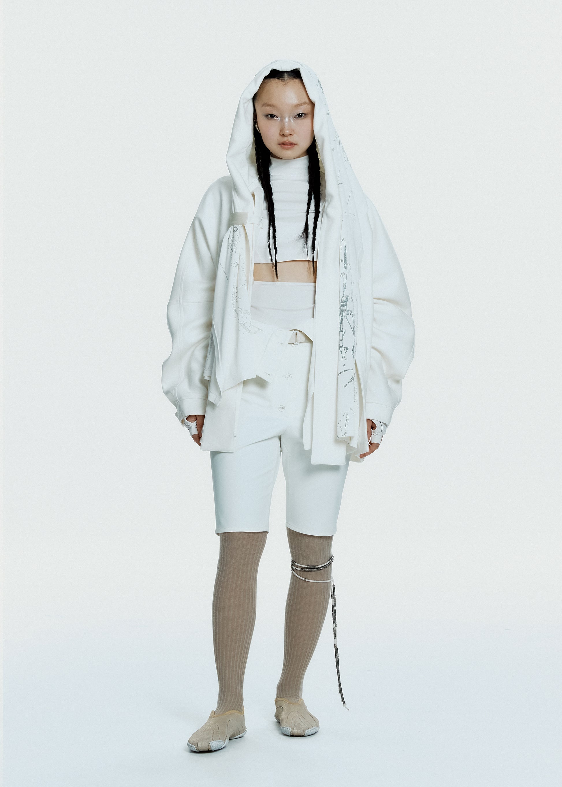 Hyein Seo - Hooded Jacket w/ Graphic Muffler (Ivory) product image 1 | TRAB K-Fashion Australia