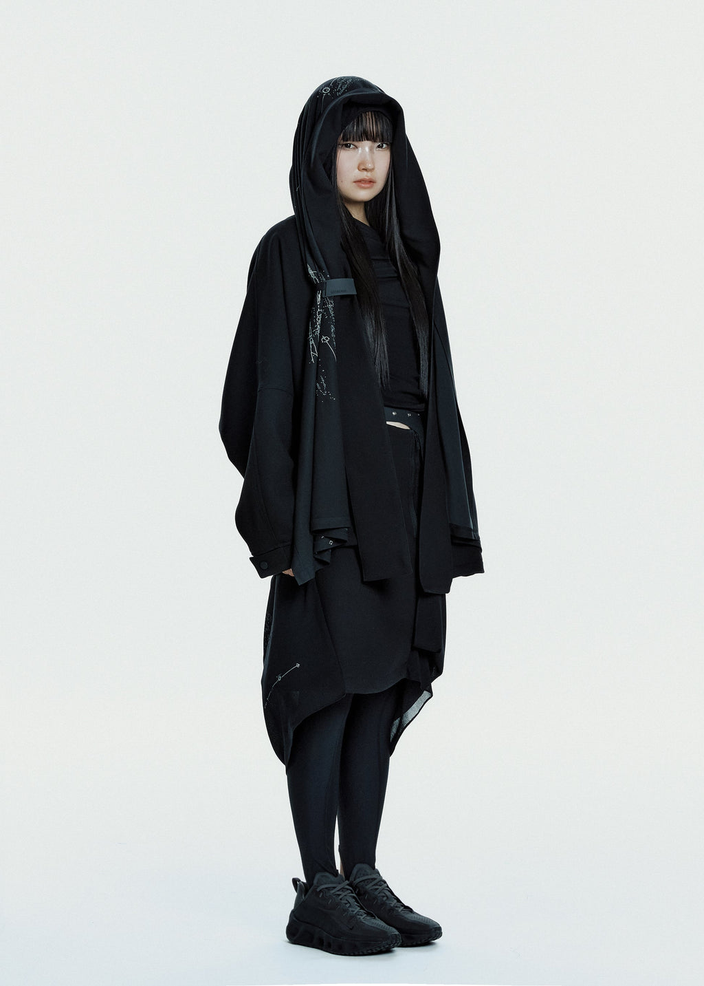 Hyein Seo - Hooded Jacket w/ Graphic Muffler (Black) product image 1 | TRAB K-Fashion Australia