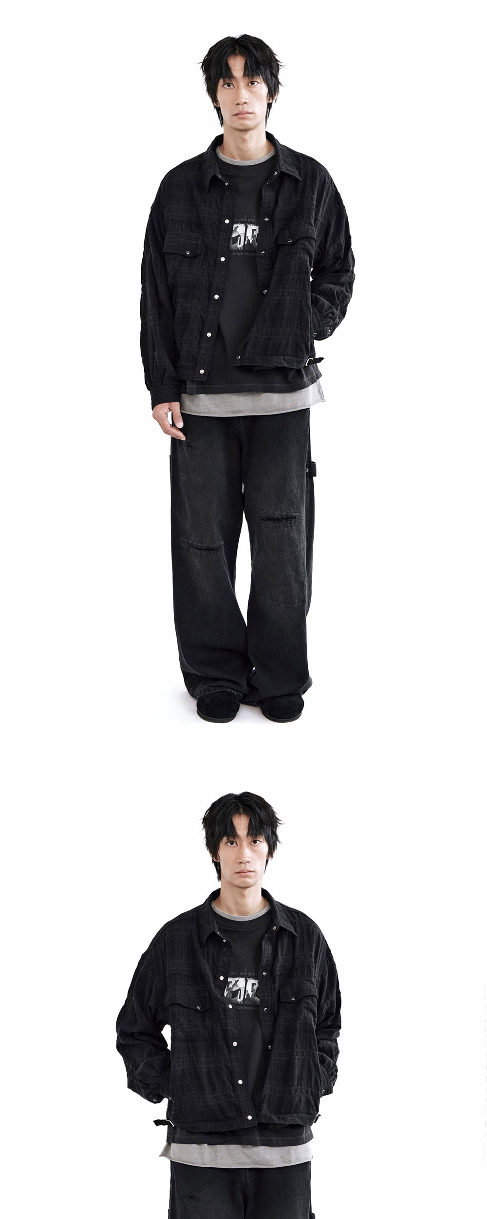 Polyteru - Western Check Trucker Jacket (Black Charcoal) product image 3 | TRAB K-Fashion Australia