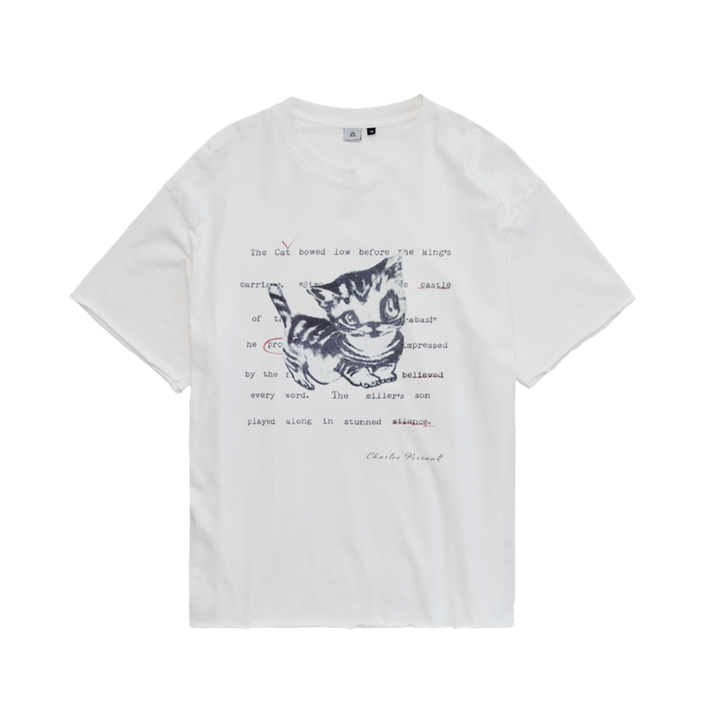 Polyteru - HANK Doodle Cat 1/2 Tee Raw (Cut White) product image 1 | TRAB K-Fashion Australia