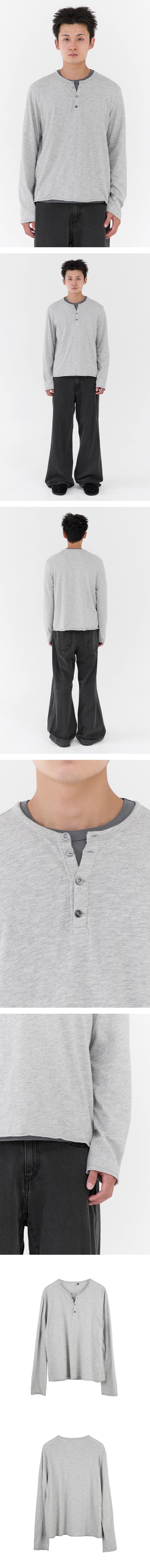Polyteru - Slub Henley Neck Long Sleeves 3% (Melange Gray) product image 3 | TRAB K-Fashion Australia