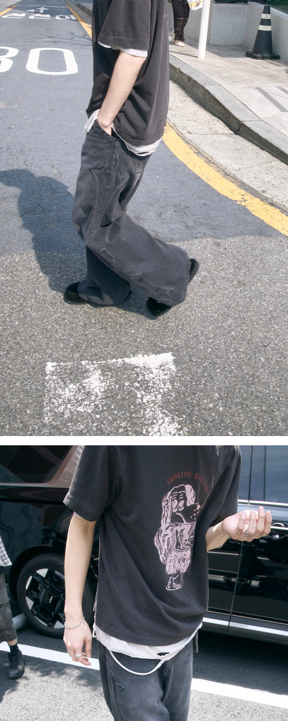 Polyteru - 1011 Fleur Patched Pants Washed (Gray Denim) product image 3 | TRAB K-Fashion Australia