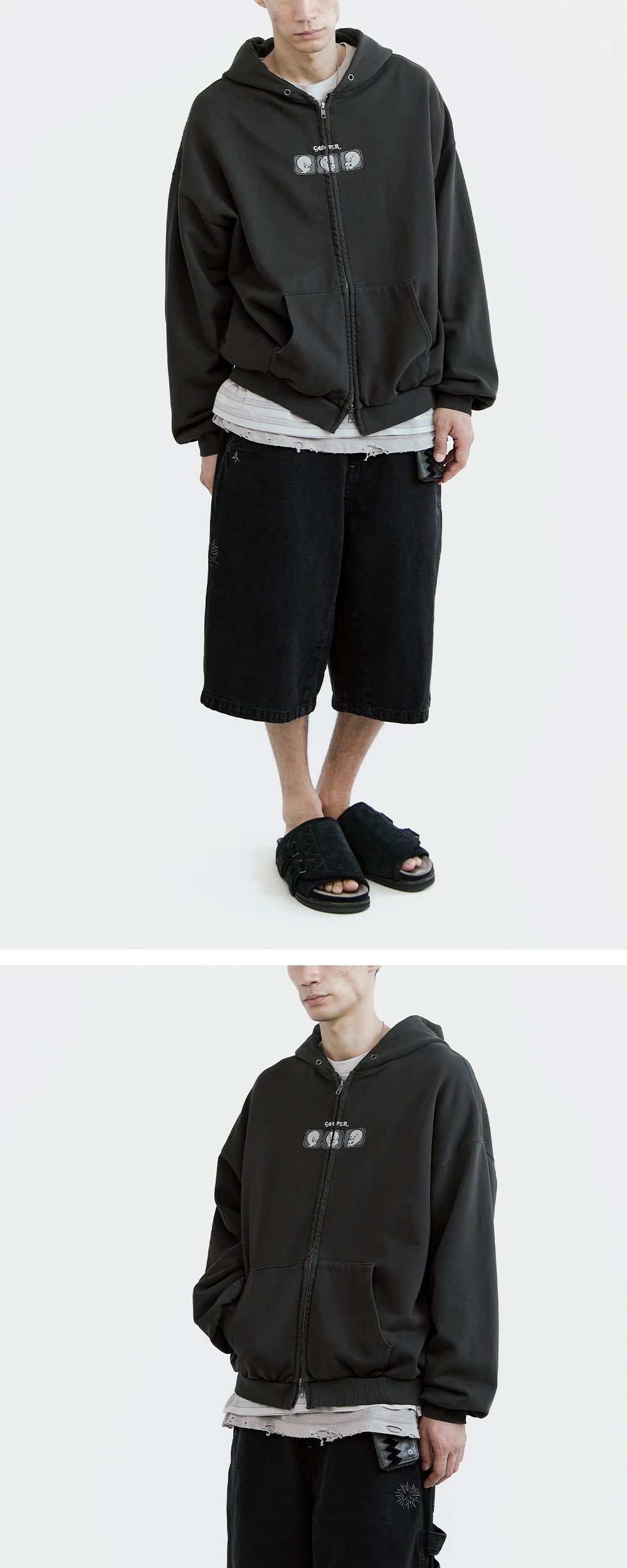 Polyteru - x Casper Zip Hoodie 3 Good Men (Washed Charcoal) product image 2 | TRAB K-Fashion Australia