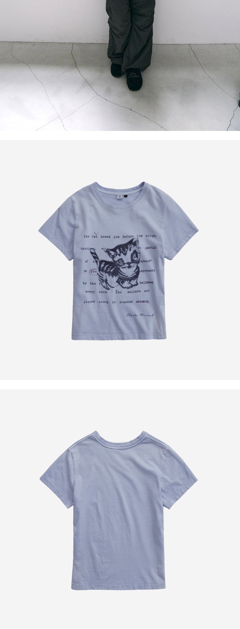 Polyteru - HANK Doodle Cat 1/2 Tee (Light Blue) product image 4 | TRAB K-Fashion Australia