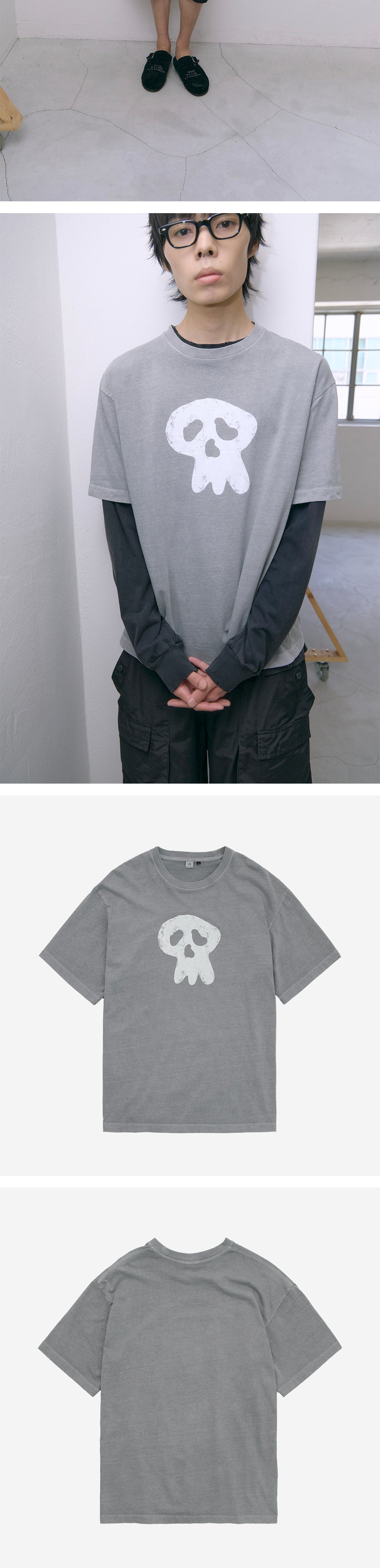 Polyteru - HANK Sad Skull 1/2 Tee (Gray) product image 4 | TRAB K-Fashion Australia