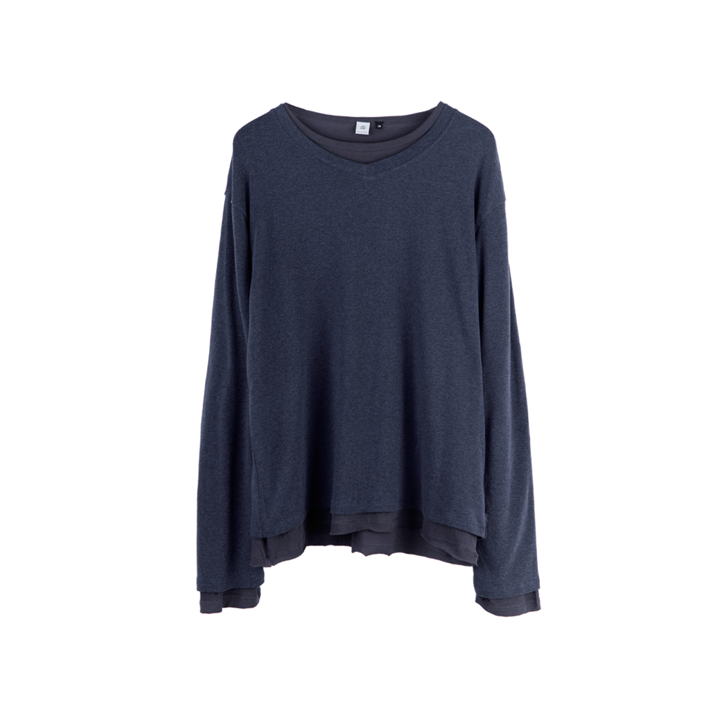 Polyteru - V-Neck Knit Layered Long Sleeves Blue + (Charcoal) product image 1 | TRAB K-Fashion Australia