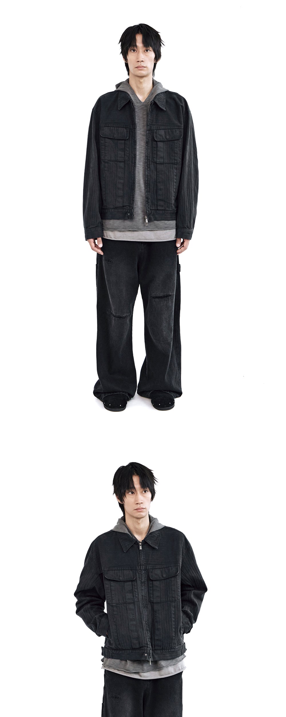 Polyteru - HBT Zip Trucker Jacket (Ink Black) product image 3 | TRAB K-Fashion Australia