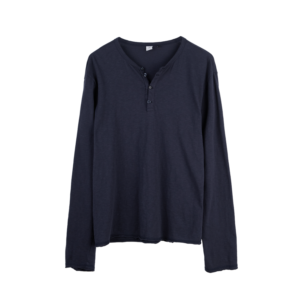 Polyteru - Slub Henley Neck Long Sleeves (Navy) product image 1 | TRAB K-Fashion Australia