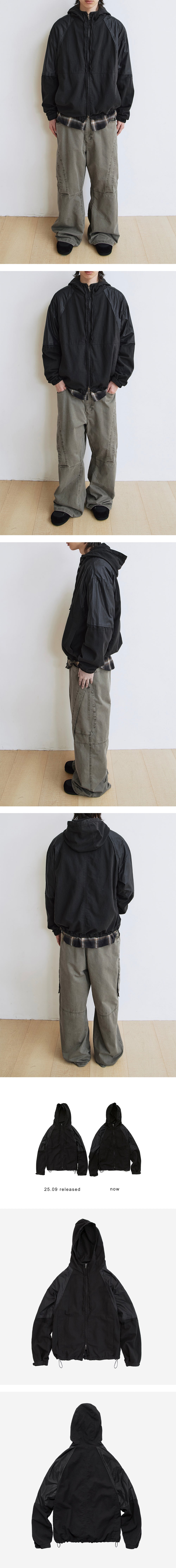 Polyteru - Old Block Zip Parka Black Striped & (Glossy Black) product image 3 | TRAB K-Fashion Australia