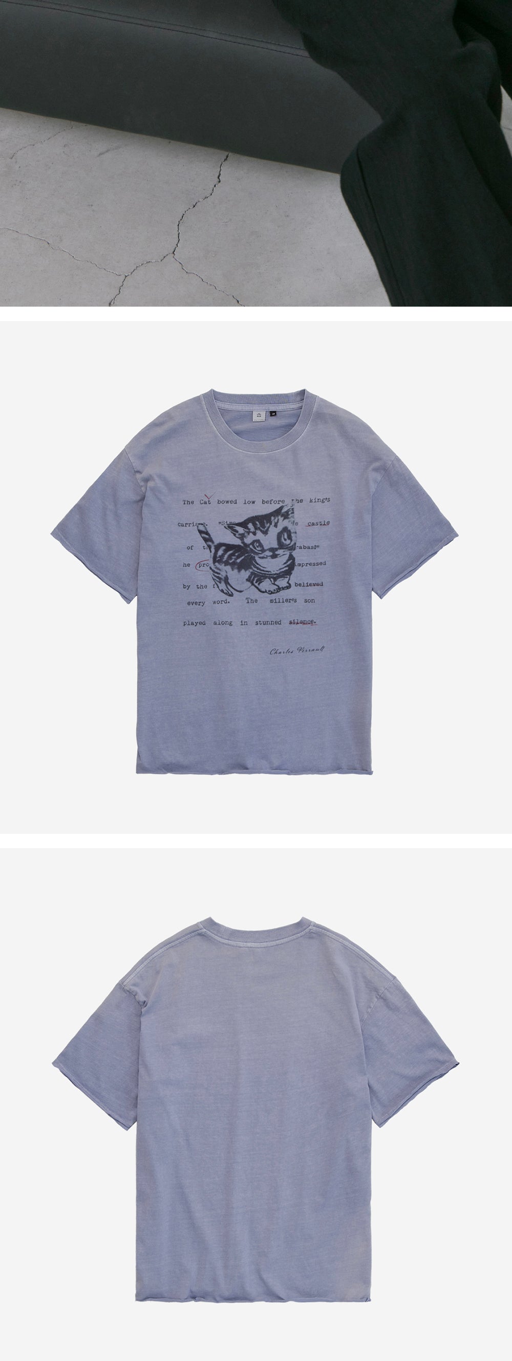 Polyteru - HANK Doodle Cat 1/2 Tee Raw Cut (Purple Blue) product image 4 | TRAB K-Fashion Australia