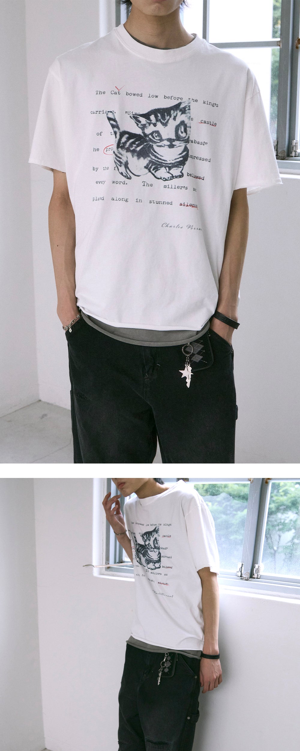 Polyteru - HANK Doodle Cat 1/2 Tee Raw (Cut White) product image 3 | TRAB K-Fashion Australia